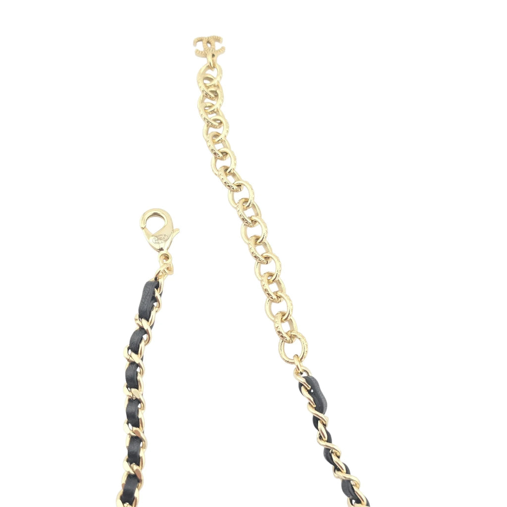 Chanel CC Black Gold Leather Choker A22 CHANEL