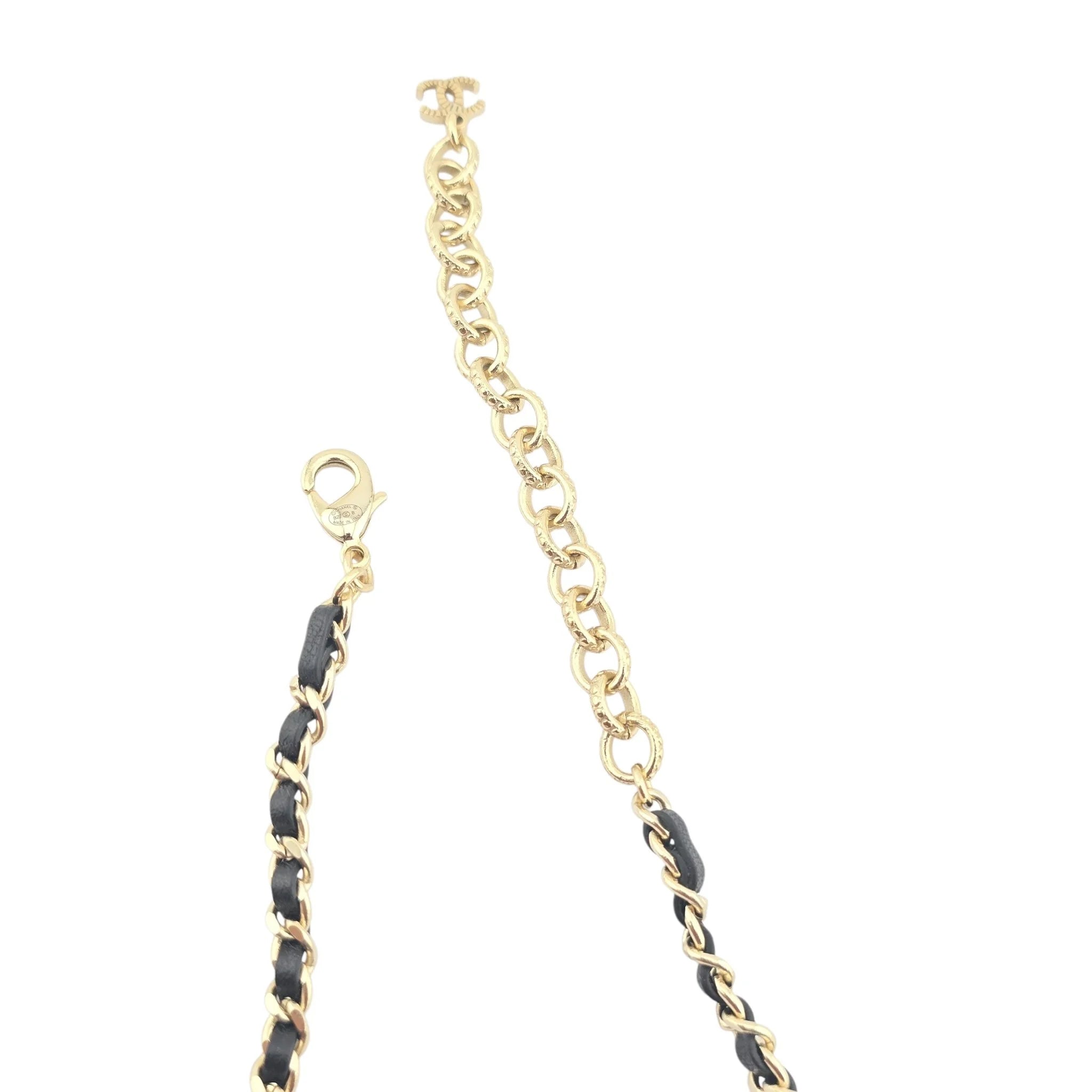 Chanel CC Black Gold Leather Choker A22 CHANEL