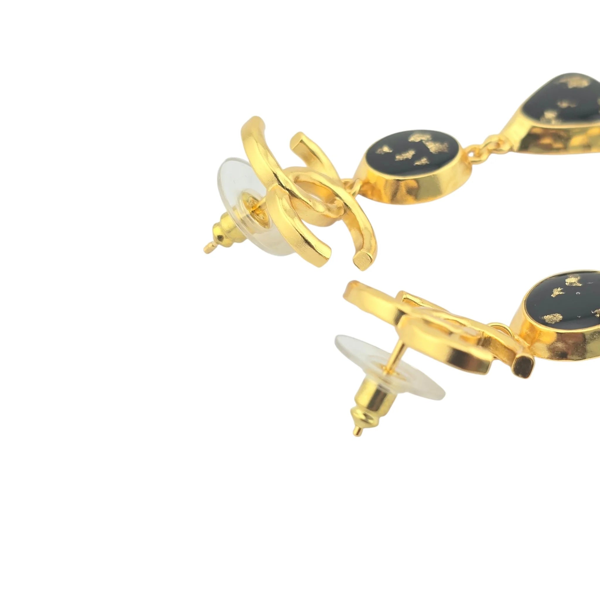 Chanel CC Resin Drop Earrings Gold Black 2023 CHANEL