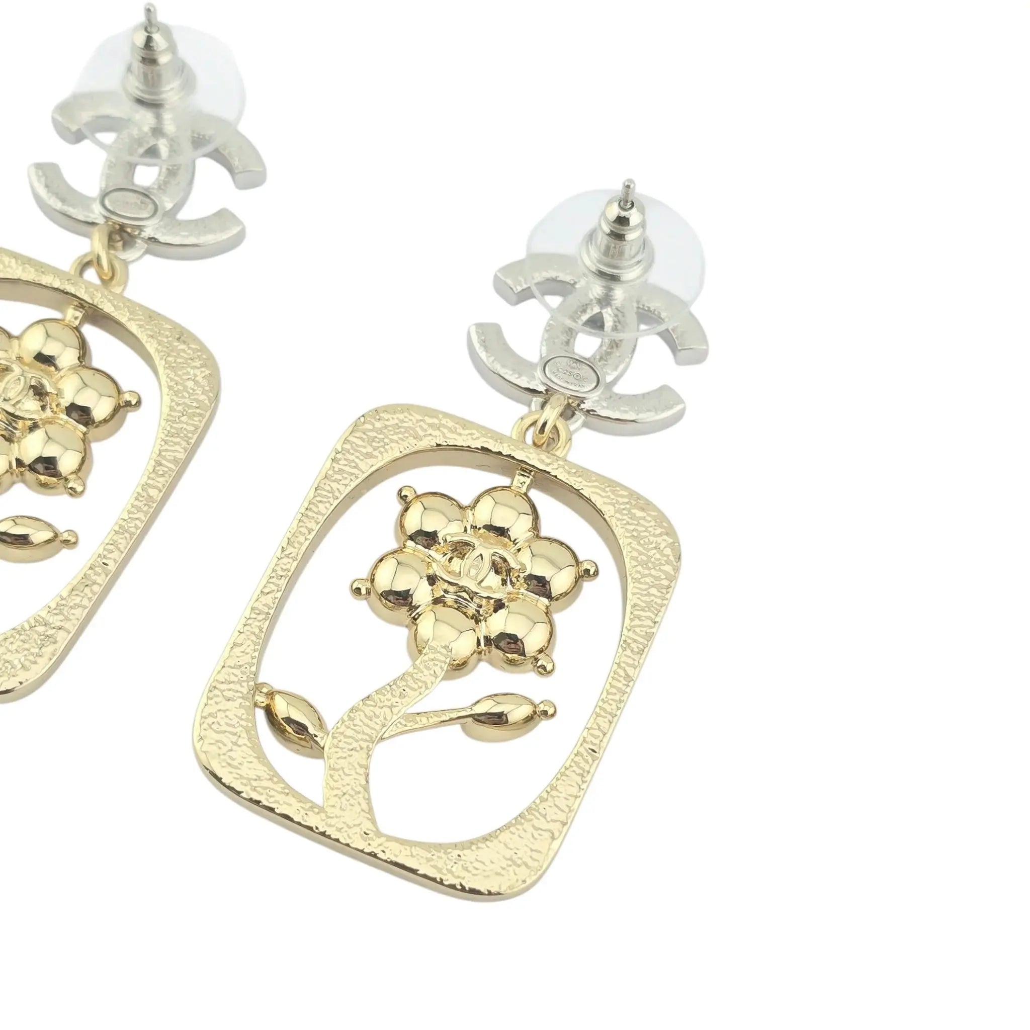 Chanel CC Floral Crystal Drop Earrings 25C CHANEL