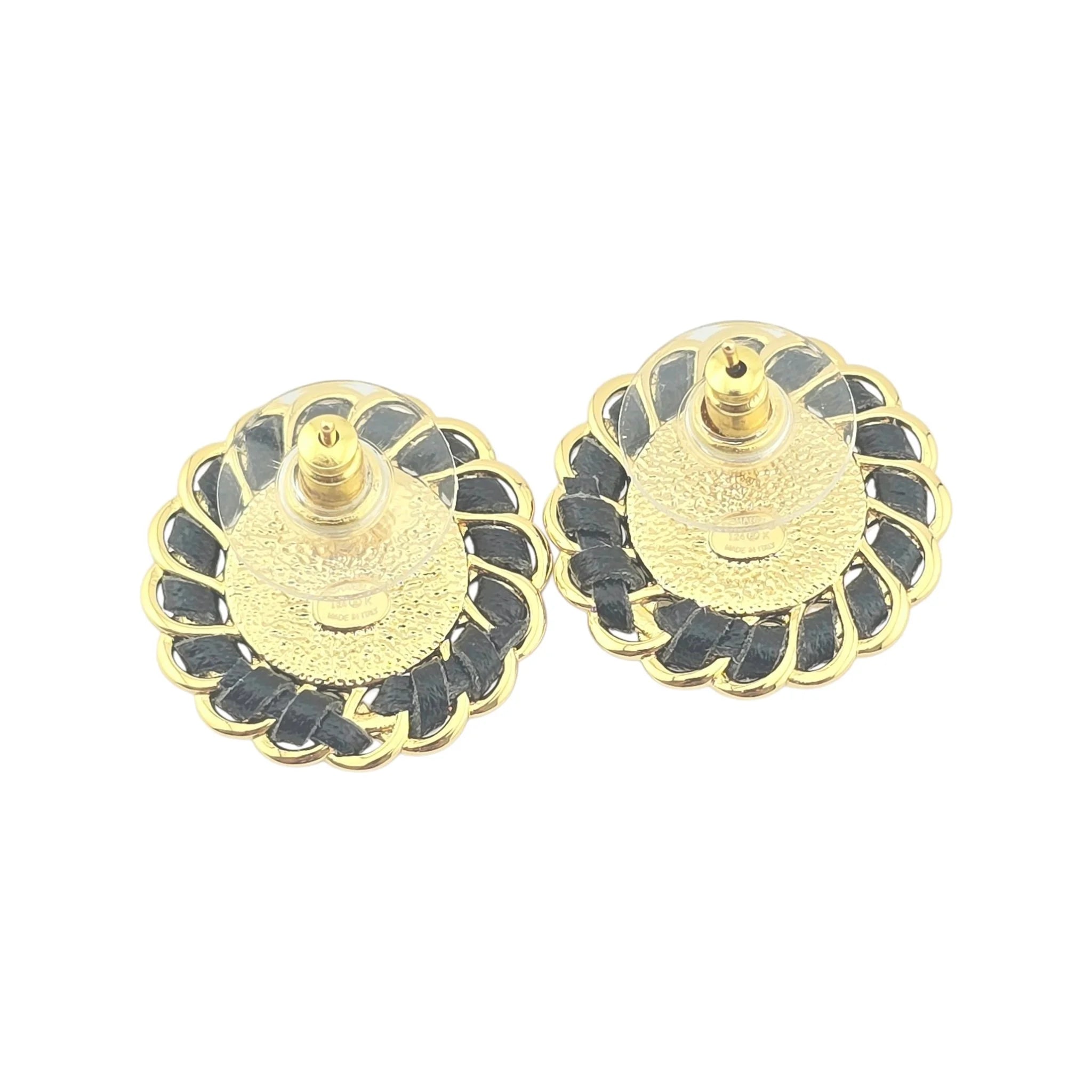 Chanel CC Black Leather Round Stud Earrings 2024 CHANEL