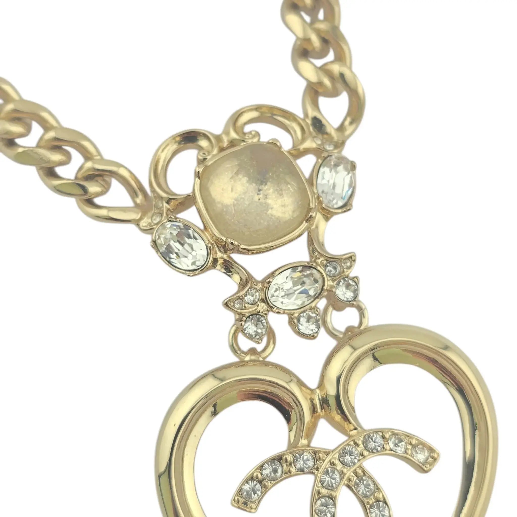 CHANEL CC Crystal Glass Heart Necklace Gold 2024 CHANEL