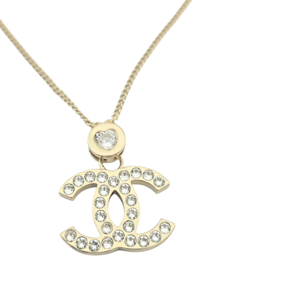 Chanel CC Heart Pendant Crystal Necklace 2024 CHANEL