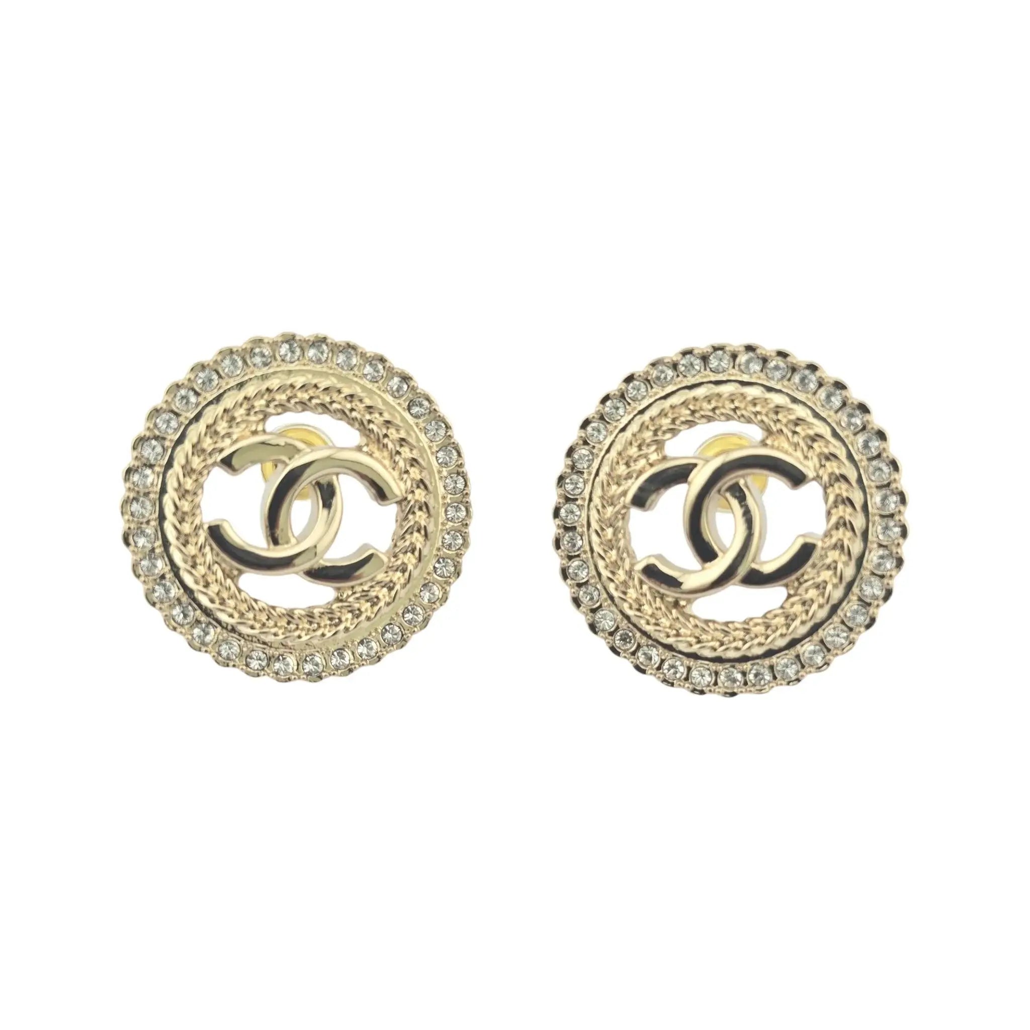 Chanel CC Round Gold Crystal Stud Earrings 2024 CHANEL