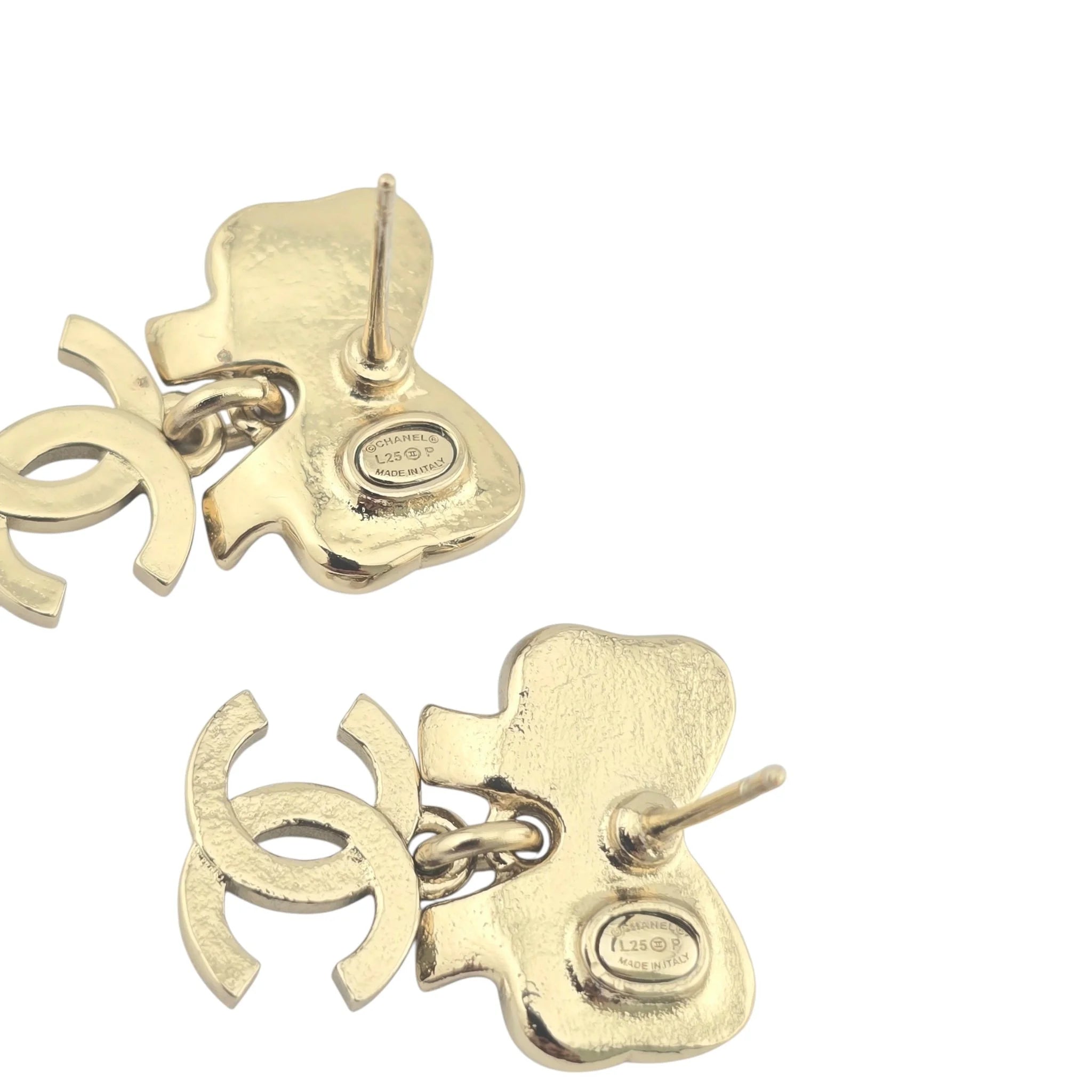 Chanel CC White Gold Bow Earrings 2025 CHANEL
