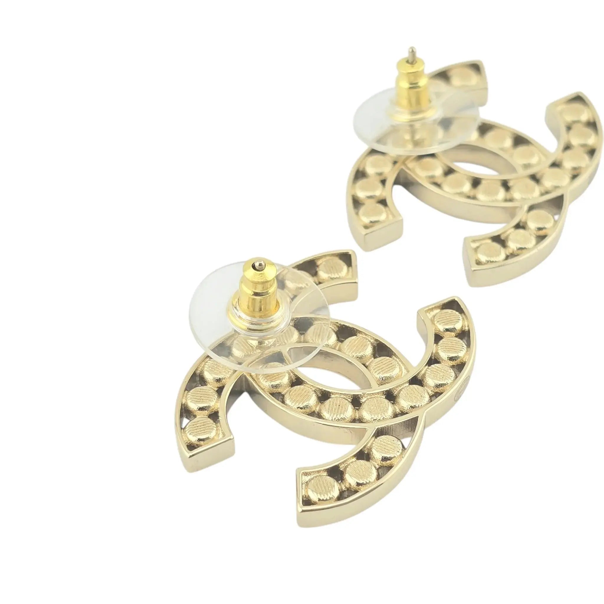 Chanel CC 23S Gold Crystal Stud Earrings CHANEL