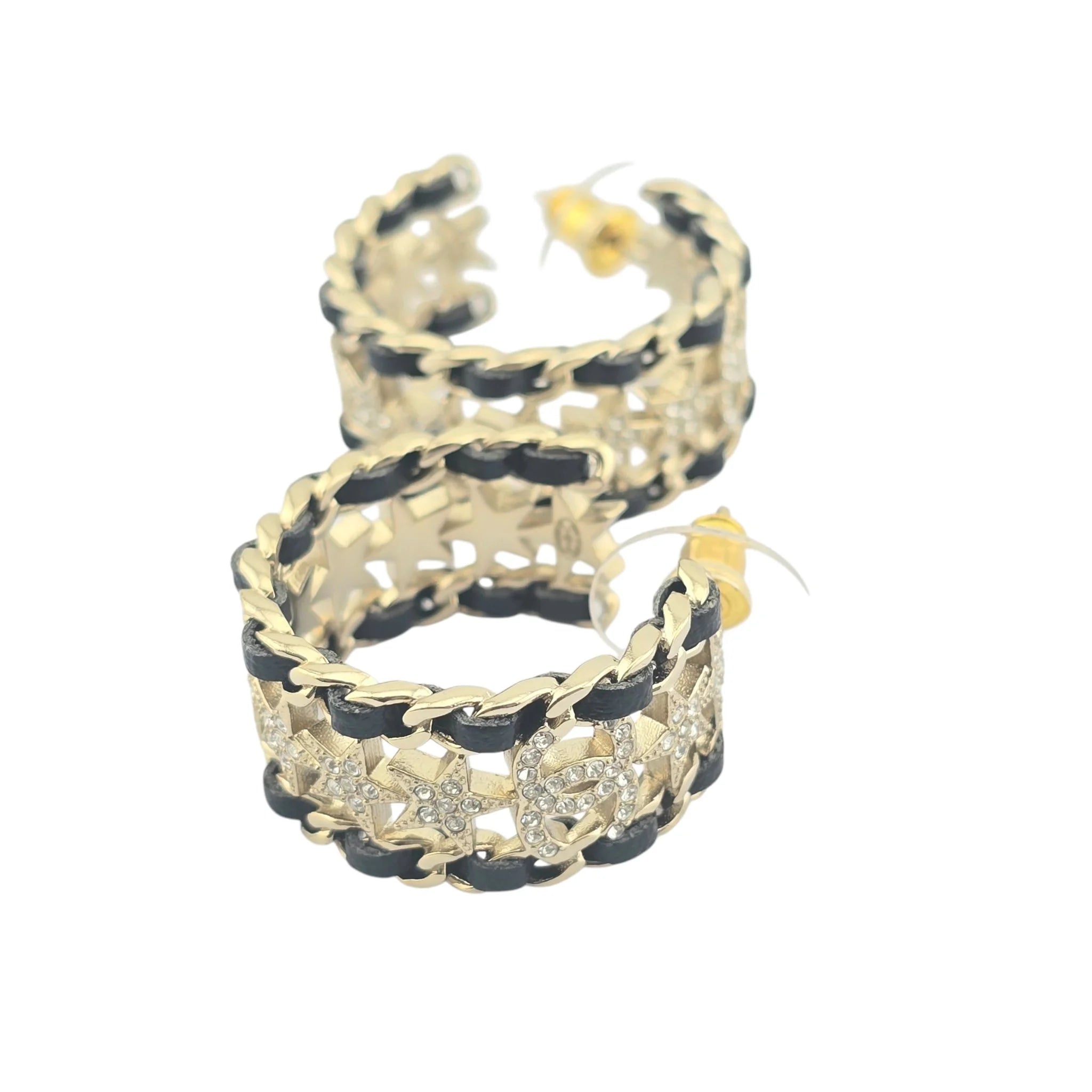 Chanel CC Strass & Leather Hoop Earrings 2023 CHANEL