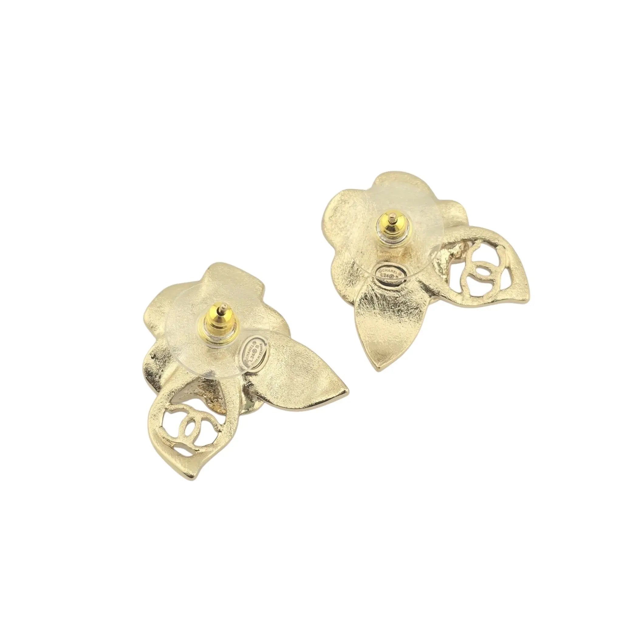 Chanel CC Floral Camellia Gold Crystal Earrings 2024 CHANEL
