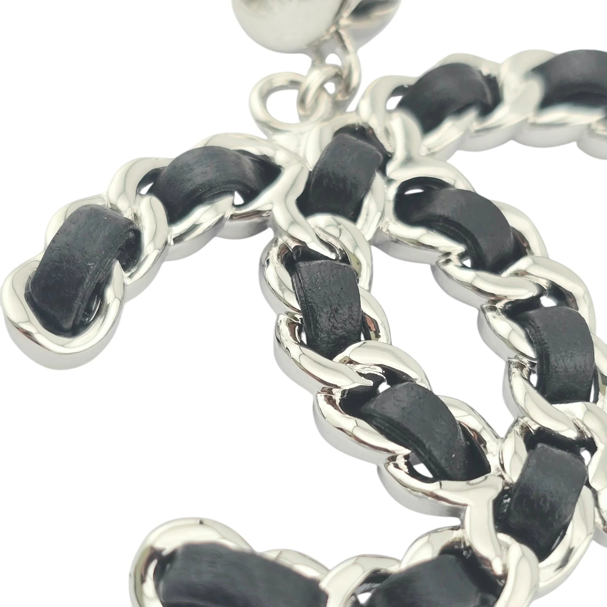 Chanel CC Silver Lambskin Chain Drop Earrings 2025 CHANEL