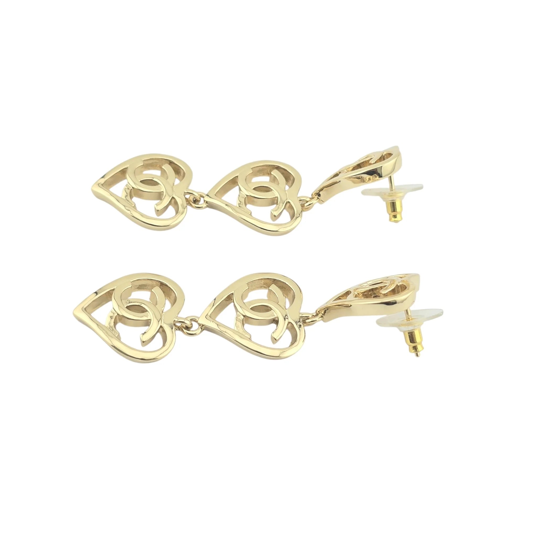 Chanel CC Triple Heart Coco In Love Drop Earrings 2022 CHANEL
