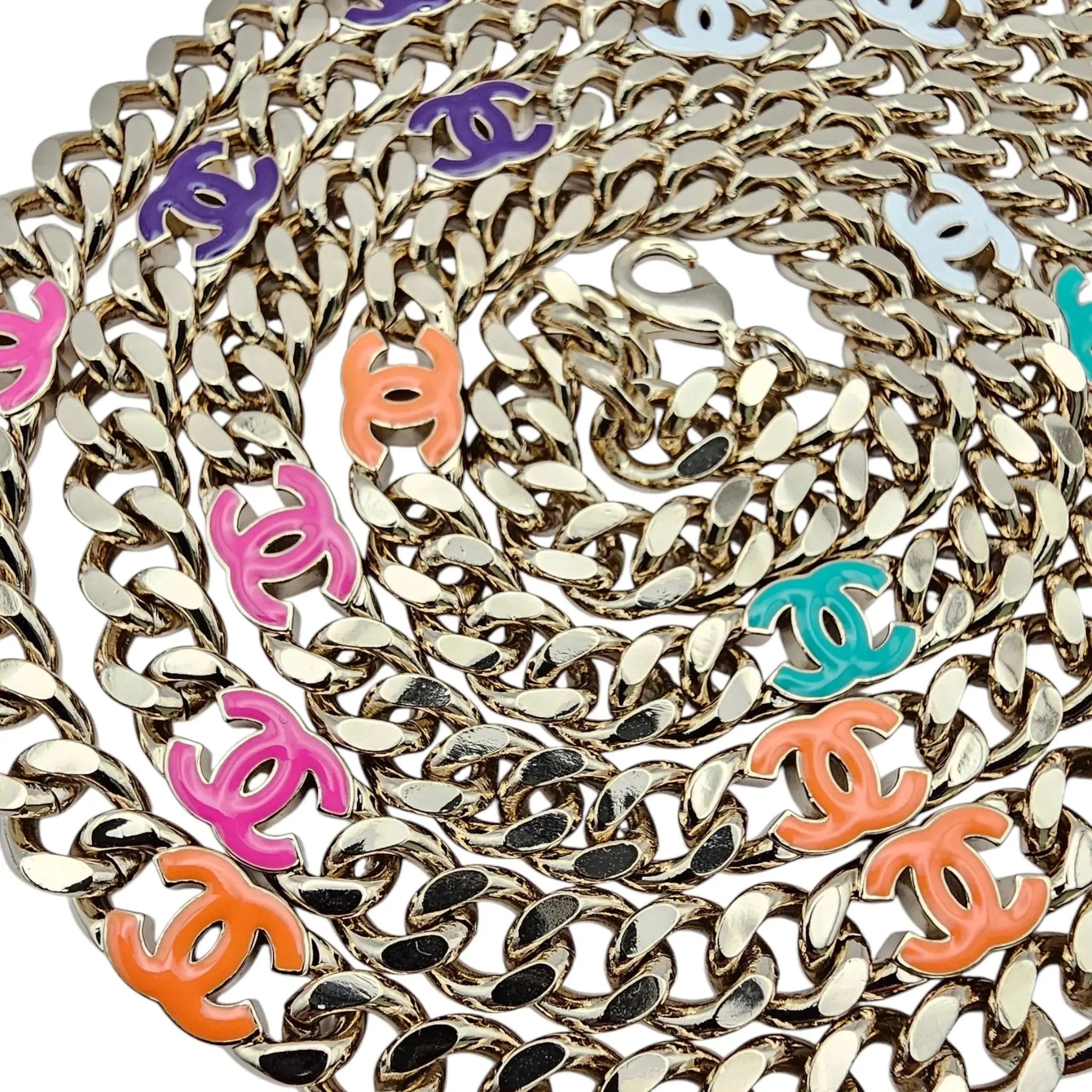 Chanel Metal Enamel Chain CC Long Necklace Gold Multicolor B24 BIJOUX HEAVEN