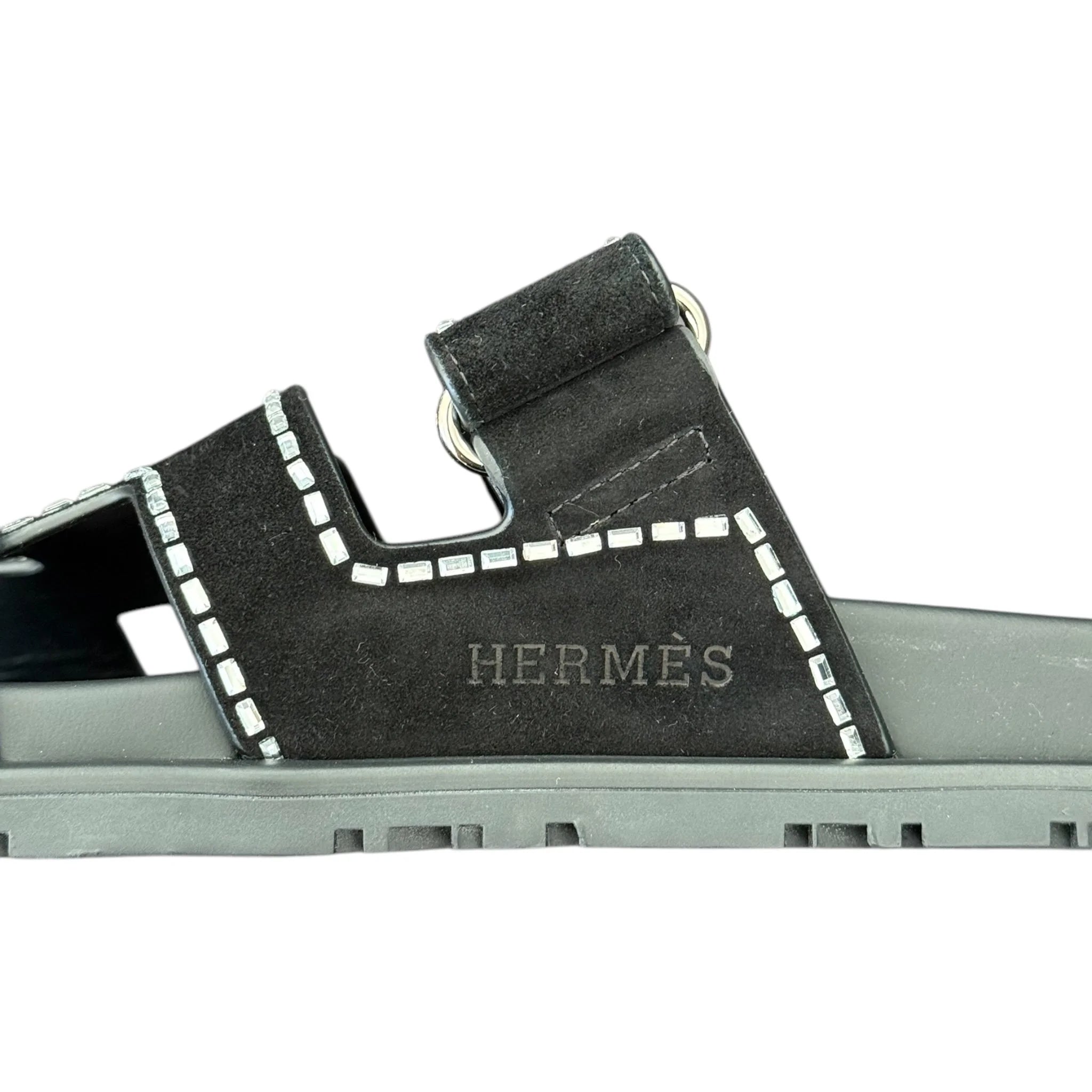 Hermes Chypre Rhinestone Suede Sandal 38 UK5 HERMES