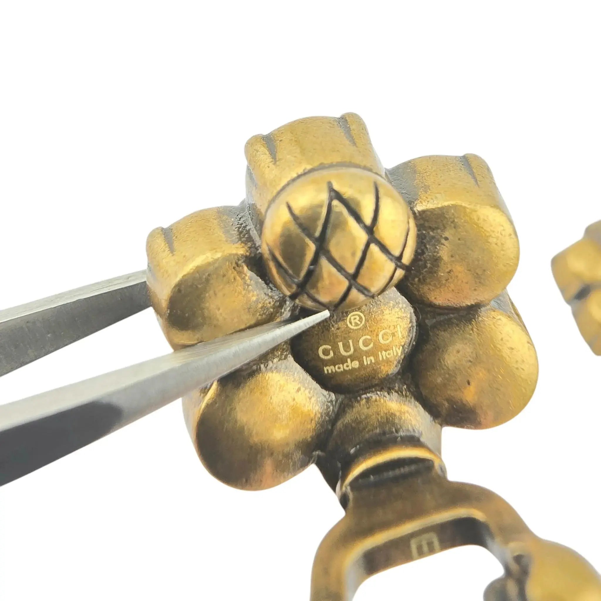 GUCCI Metal Crystal Double G Clip On Earrings Aged Gold GUCCI