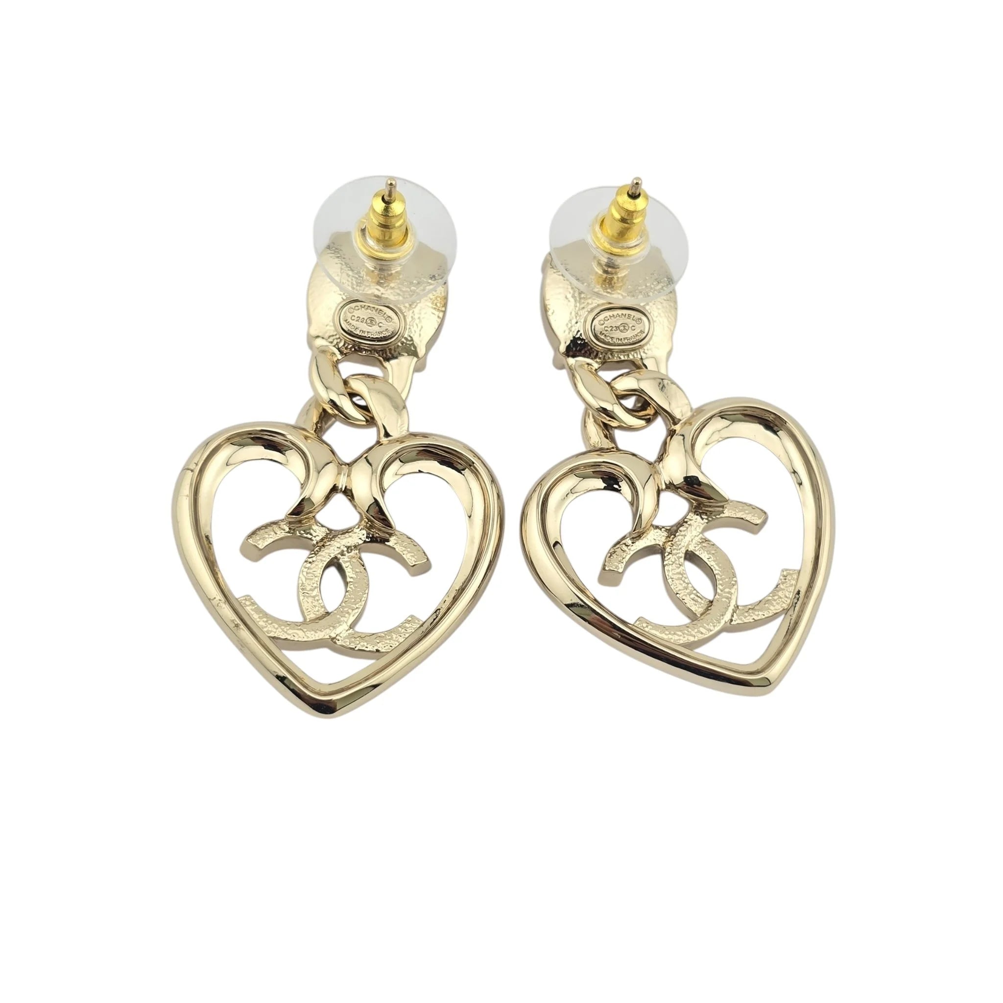 Chanel CC Strass CC Heart Drop Earrings Gold 2023 CHANEL