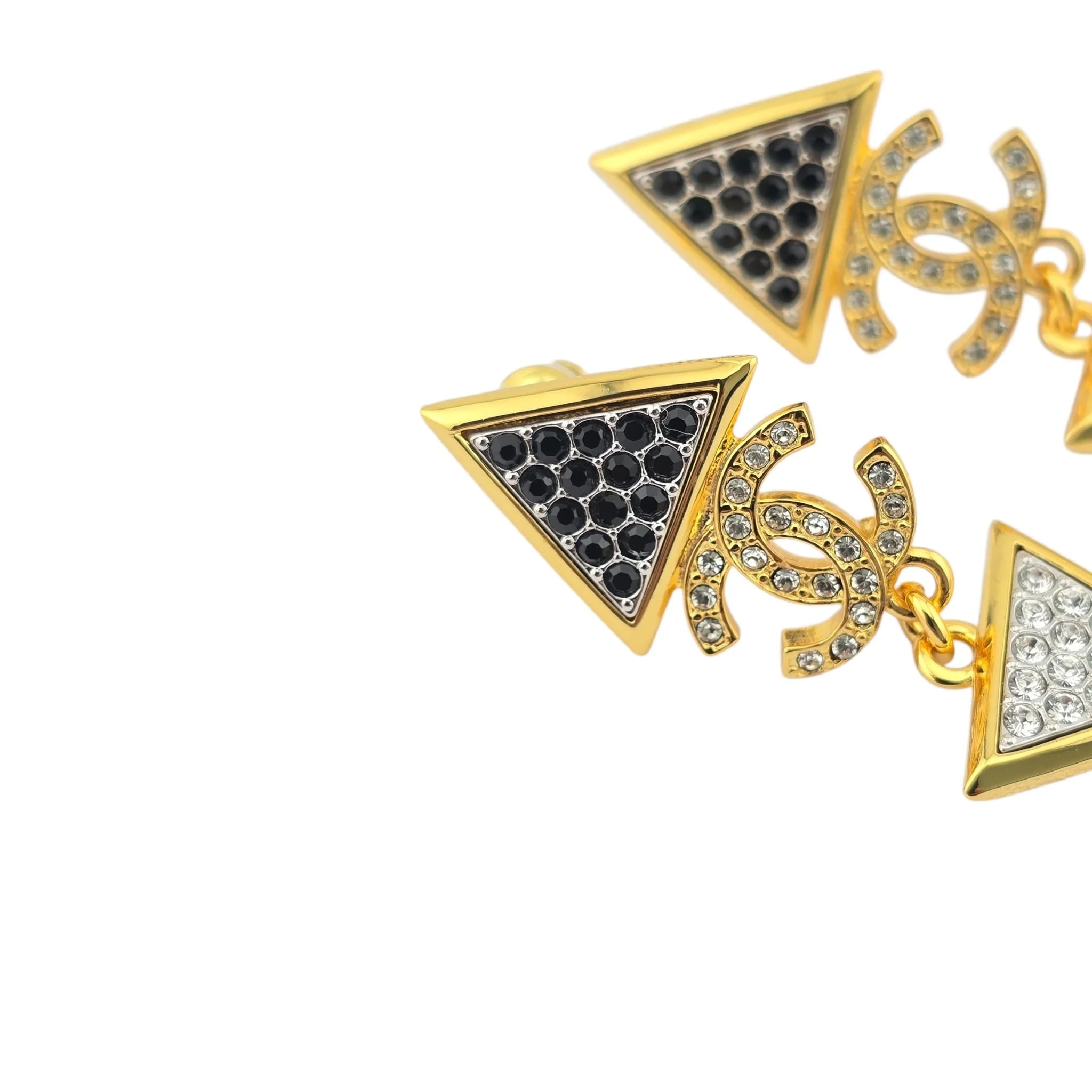 Chanel CC Strass Black Gold Drop Earrings 2024 CHANEL