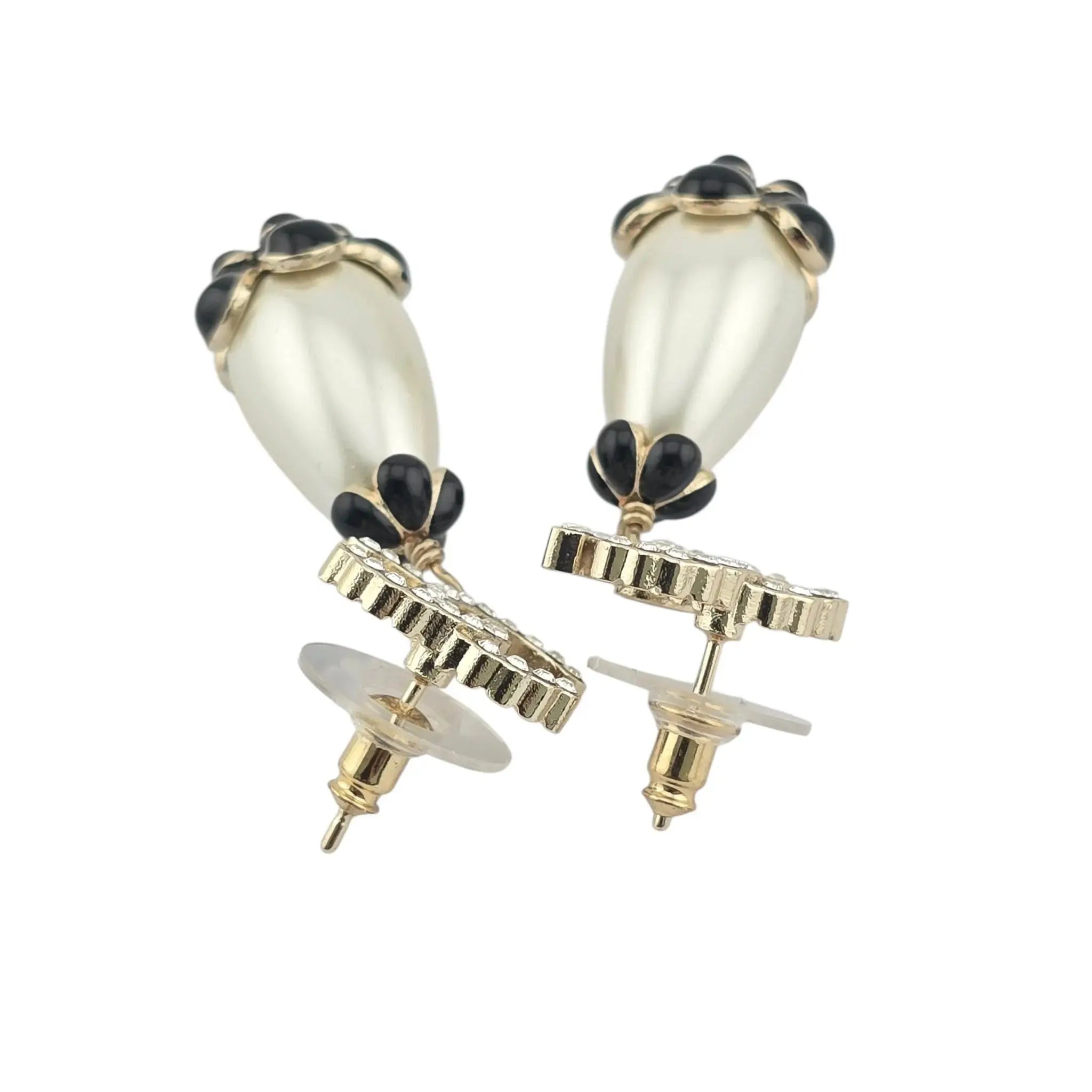 Chanel CC Faux Pearl Drop Flower Crystal Earrings A21 CHANEL