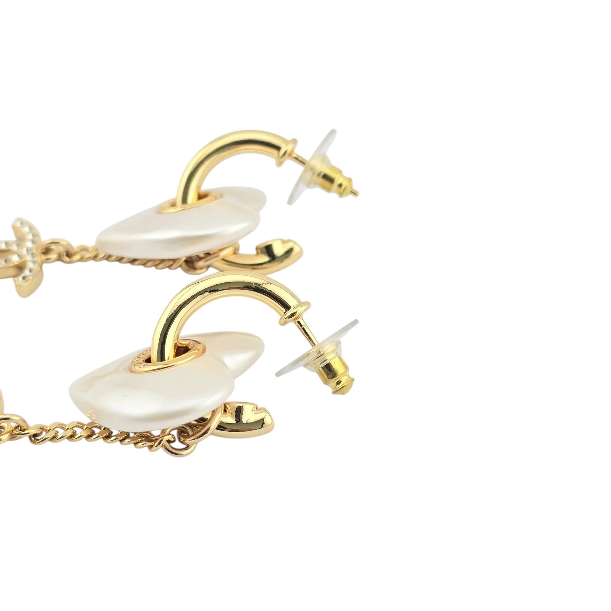Chanel CC White Resin Heart Chain Earrings CHANEL