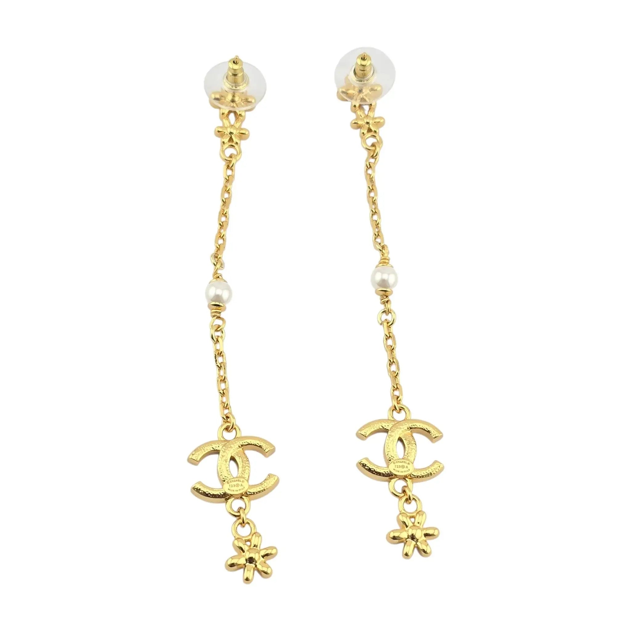 Chanel CC Gold Crystal Floral Drop Earrings 2023 CHANEL
