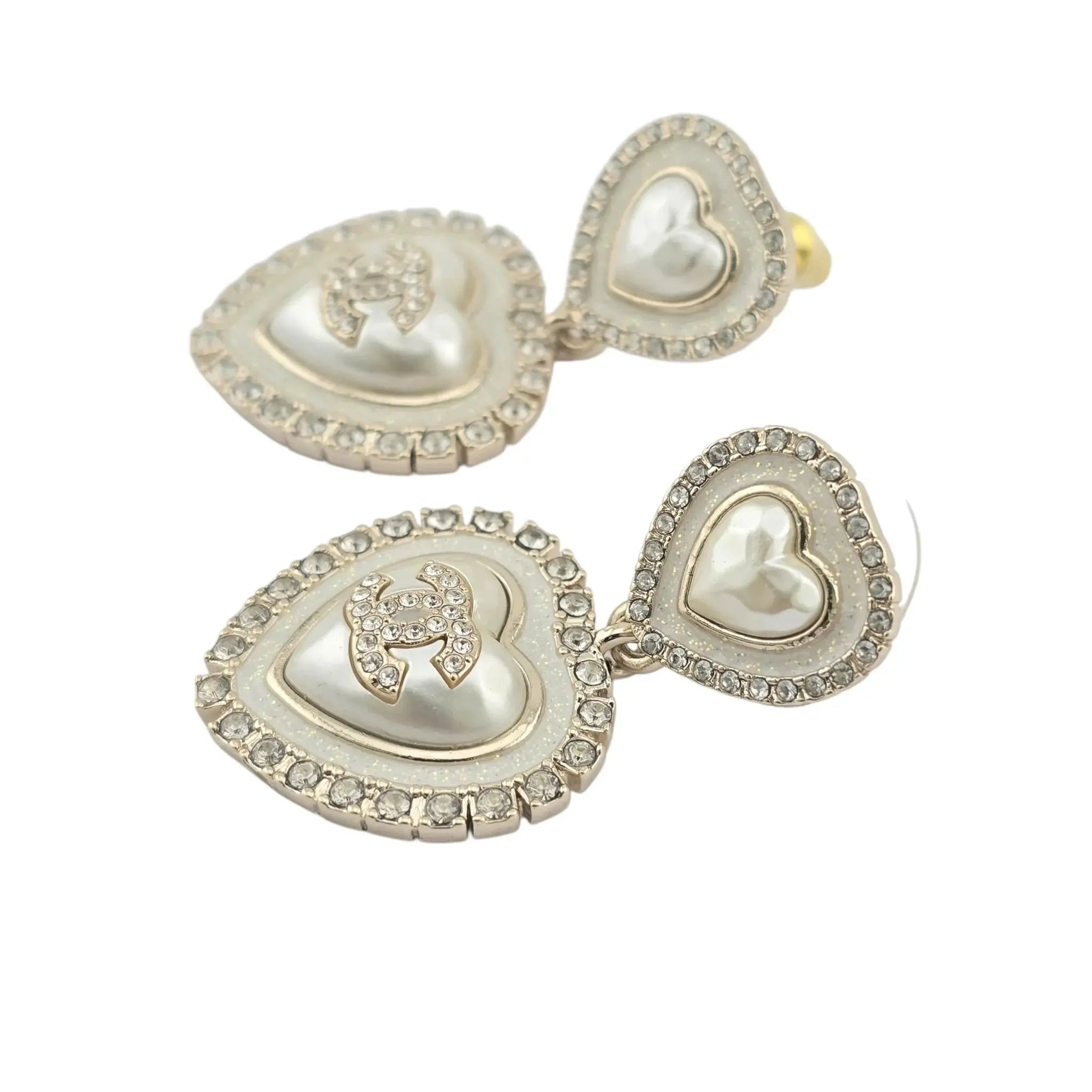 Chanel CC Faux Pearl Heart Drop Earrings 2024 CHANEL