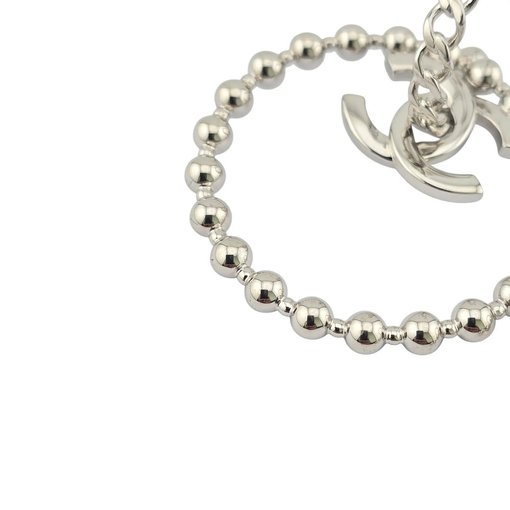 Chanel Silver Metal Tone CC Cross Chain Hoop Earrings 2022 CHANEL