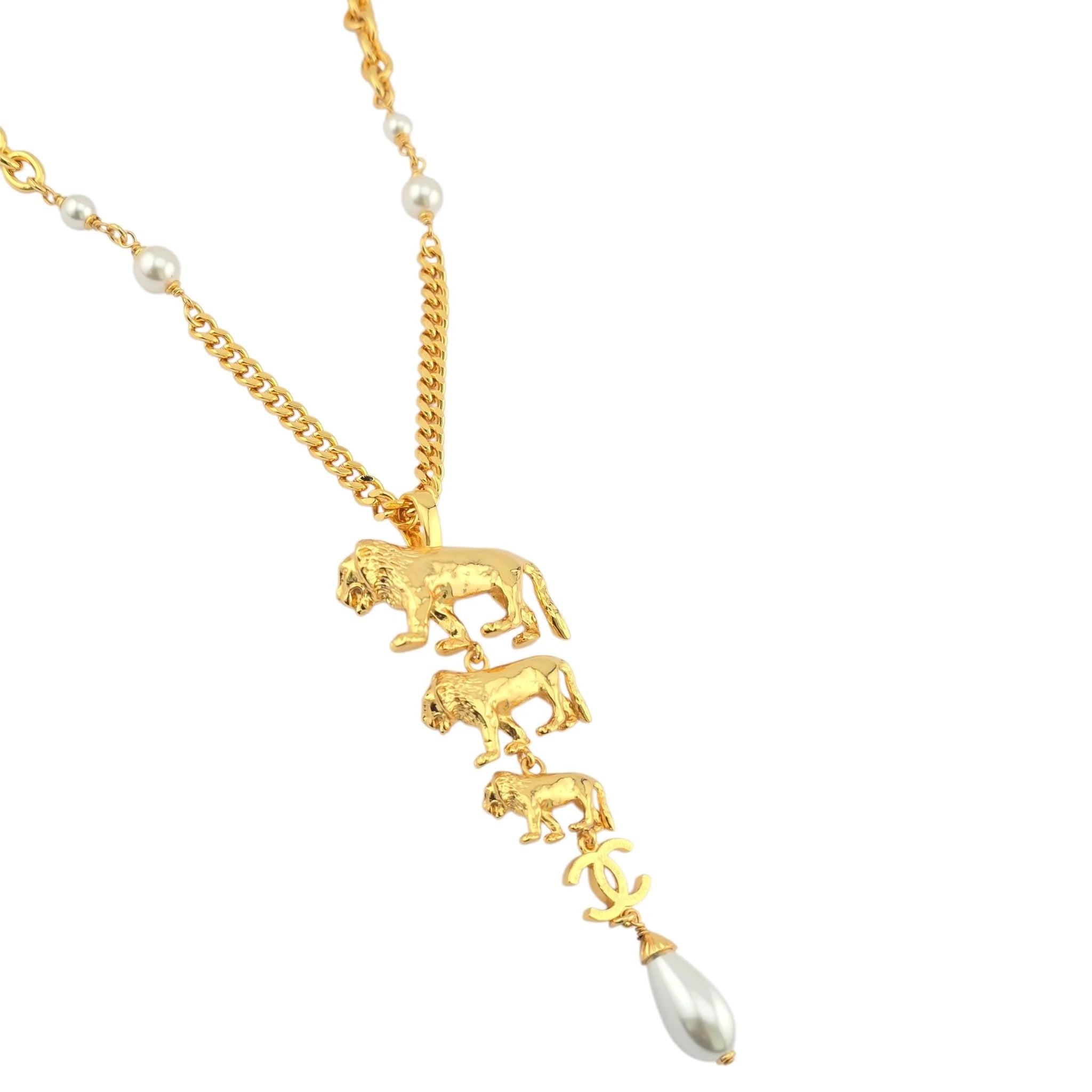 Chanel CC 3 Lion Pendant Gold Necklace 2022 CHANEL