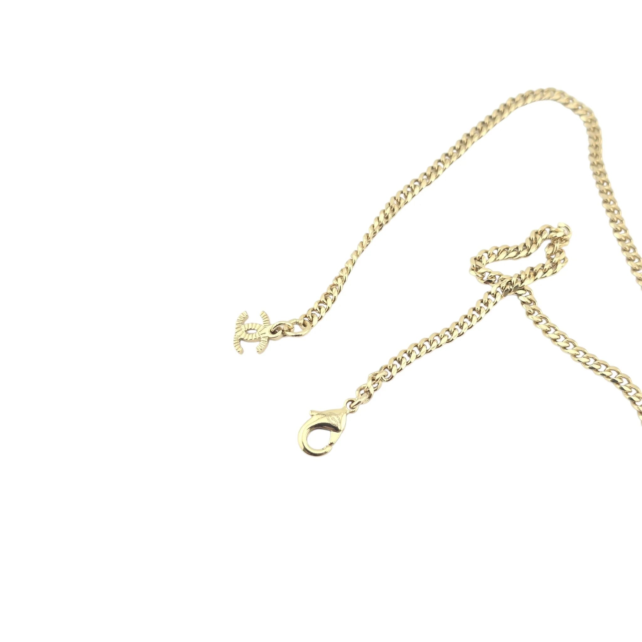 Chanel Floral Faux Pearl CC Pendant Necklace A22 CHANEL