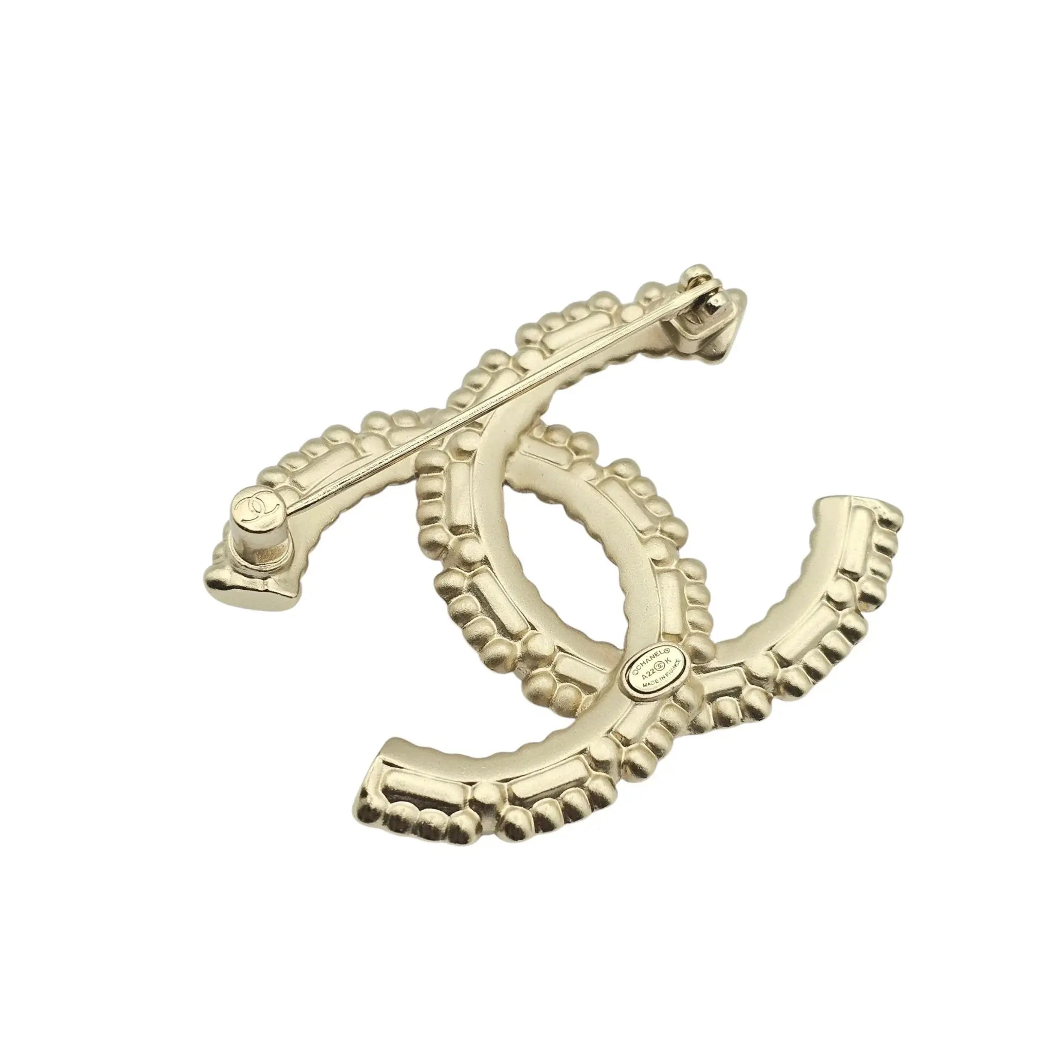 Chanel CC Crystal Pearl Brooch 22K CHANEL