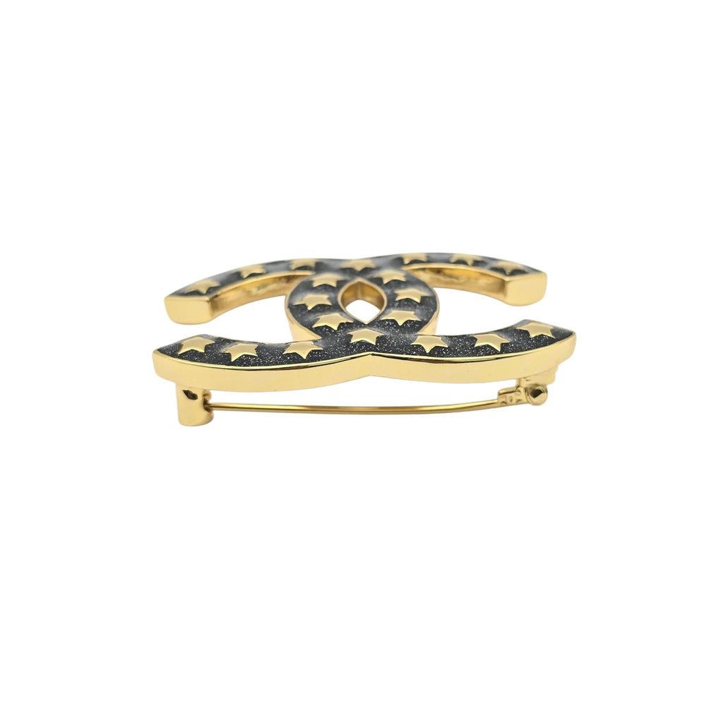 Chanel Metal Resin CC Star Logo Brooch Gold Black 2024 CHANEL