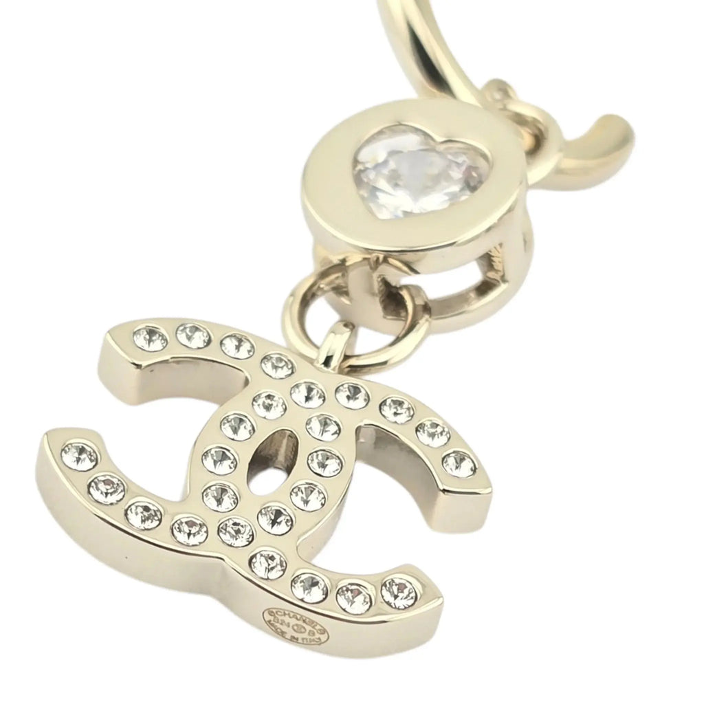 Chanel CC Crystal Heart Drop Earrings Gold CHANEL