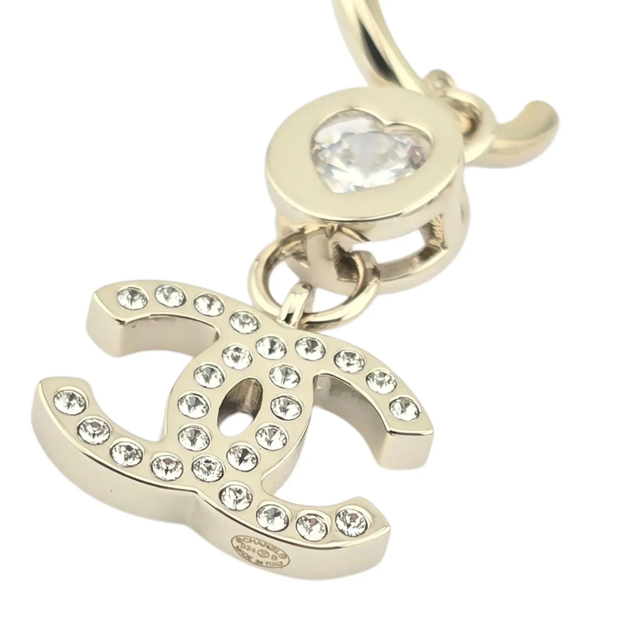 Chanel CC Crystal Heart Drop Earrings Gold CHANEL