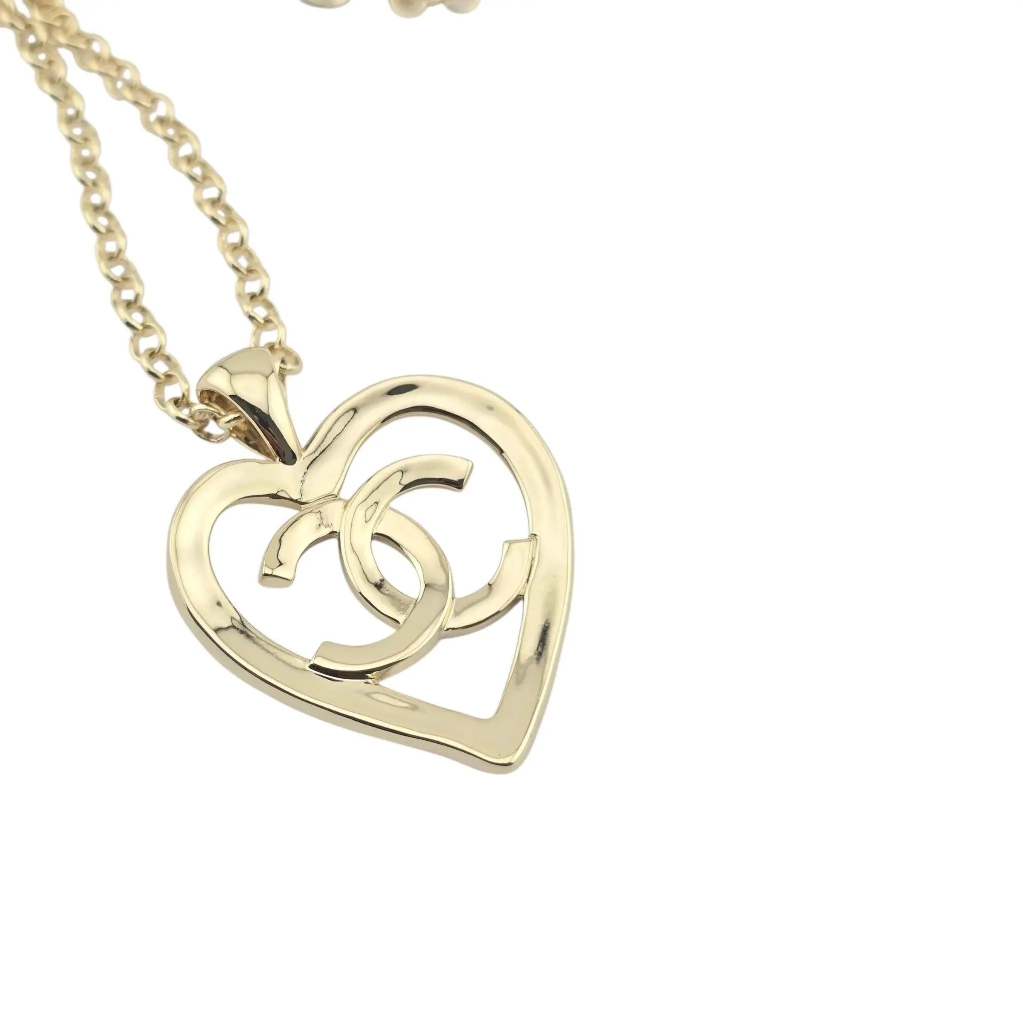 Chanel CC Heart Chain Pendant Necklace Gold CHANEL