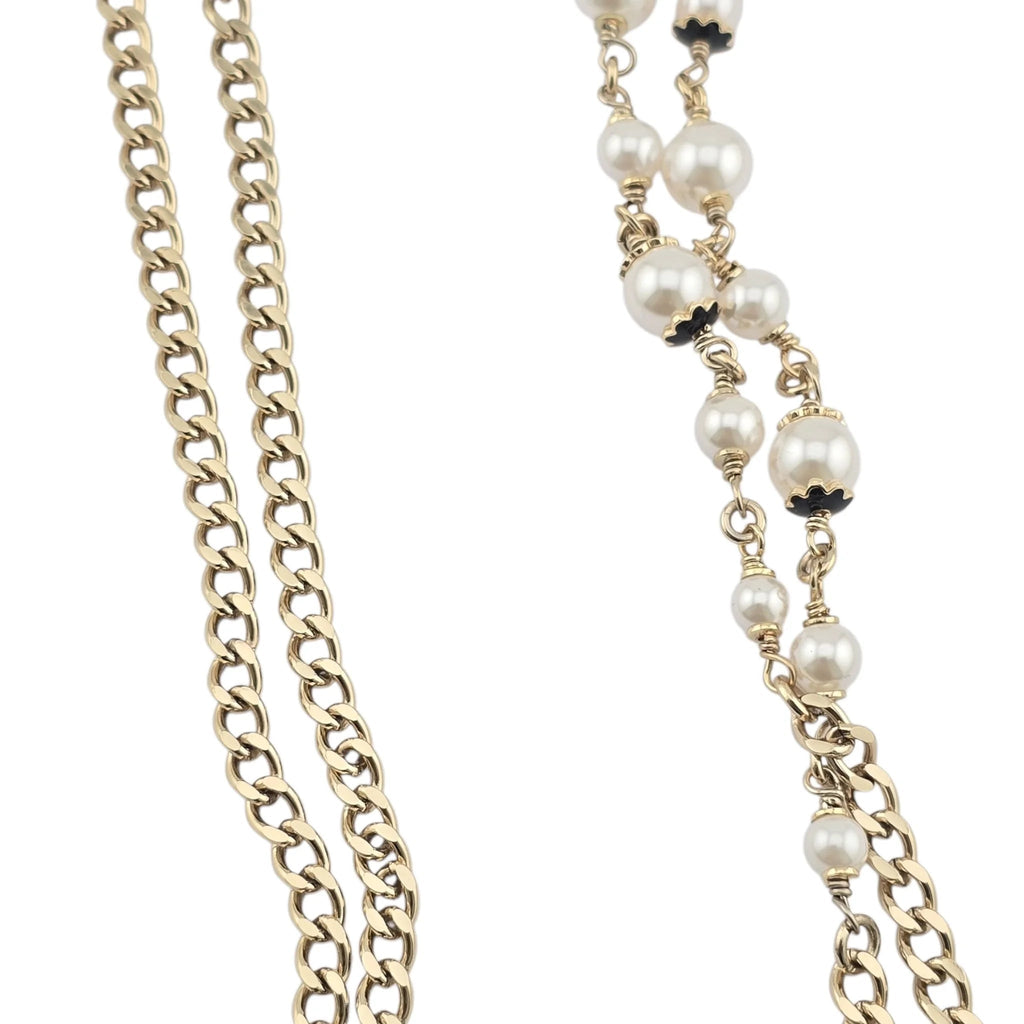 Chanel CC Pearl Gold Long Necklace Black White 2024 CHANEL