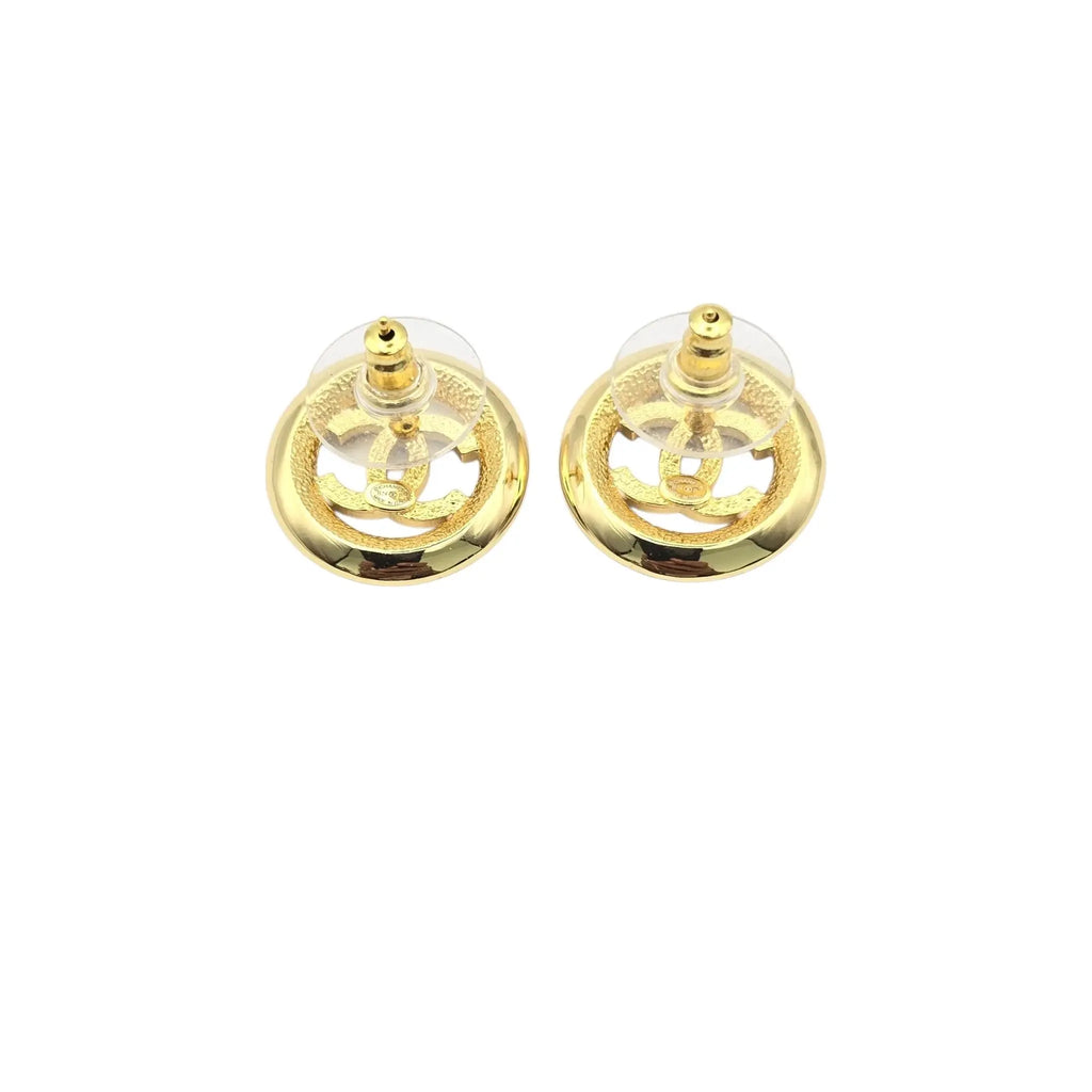 Chanel CC Round Stud Earrings White/Black Enamel 2024 CHANEL