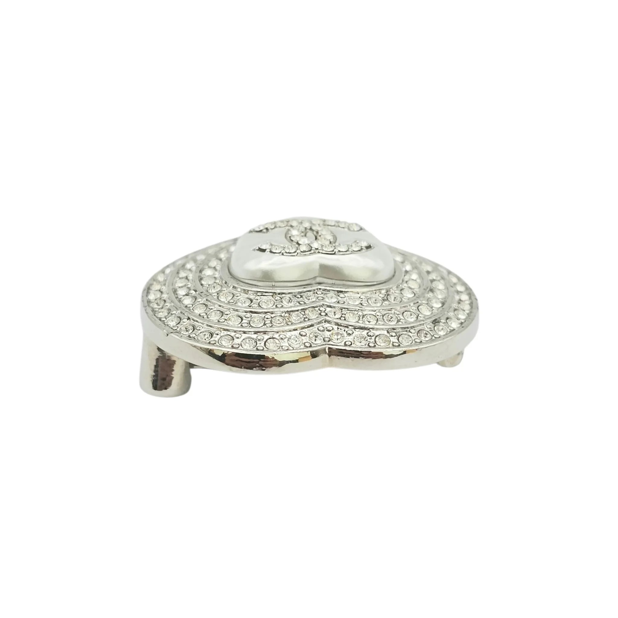 Chanel CC Silver Crystal Heart Brooch 2023 CHANEL