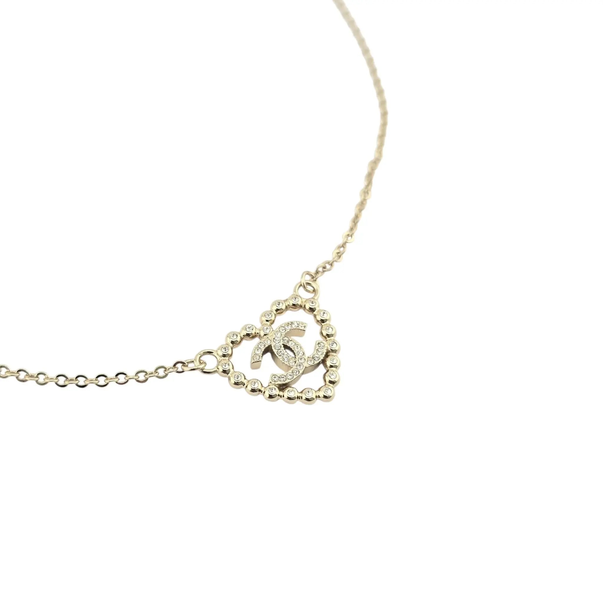 Chanel CC Crystal Heart Gold Necklace 2025 CHANEL