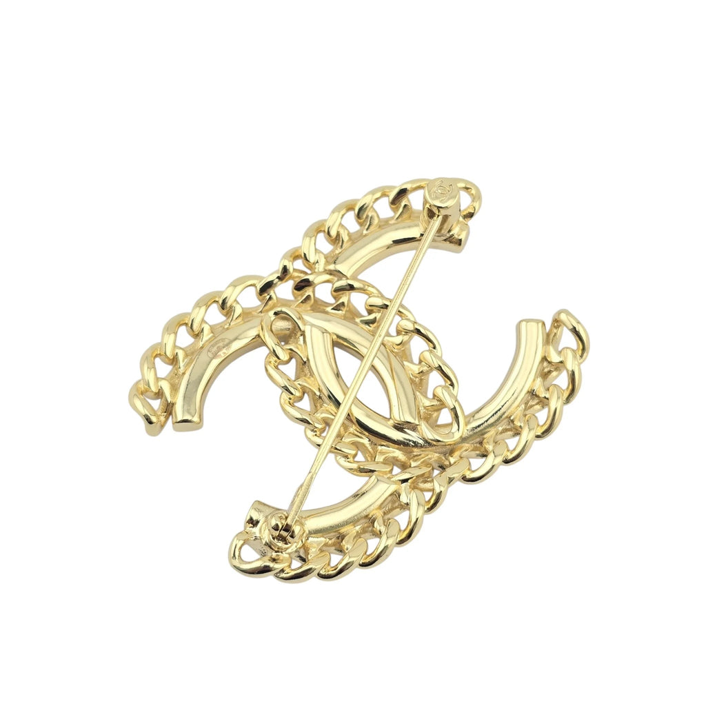 Chanel CC Chain Crystal Gold Brooch 2021 CHANEL