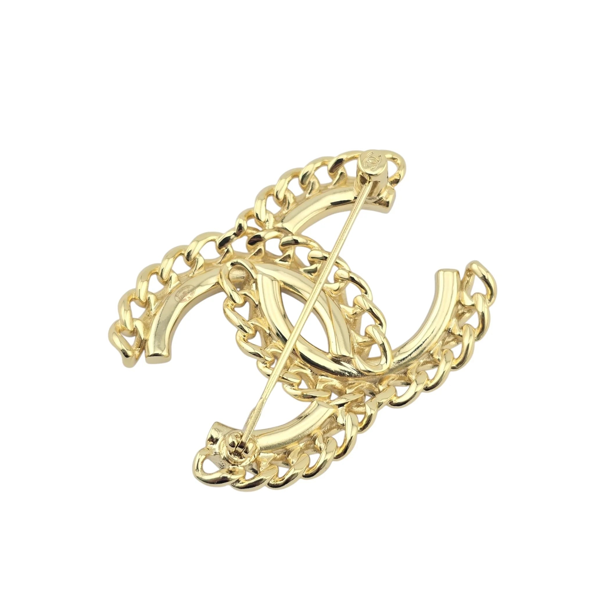 Chanel CC Chain Crystal Gold Brooch 2021 CHANEL