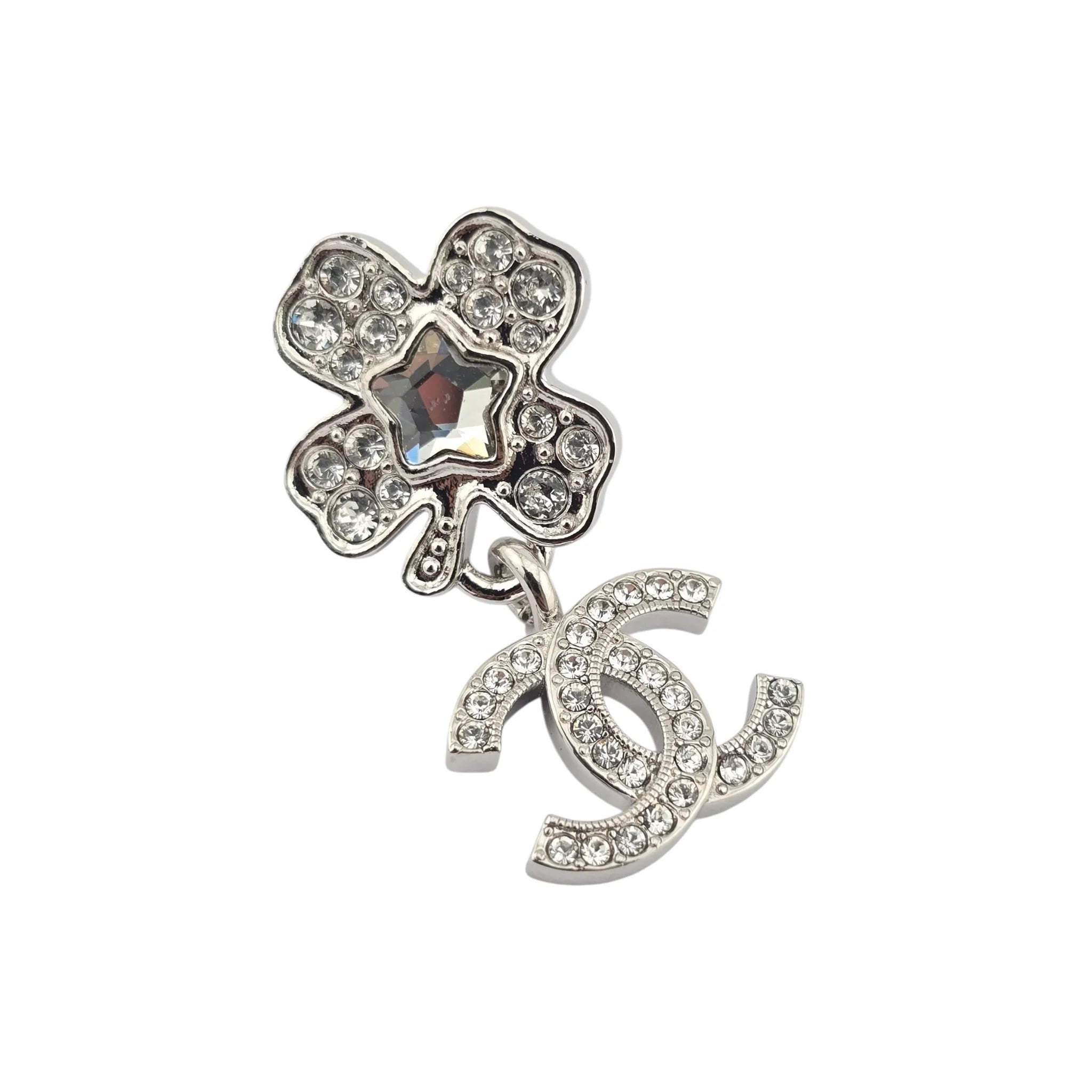 Chanel CC Silver Crystal Star Floral Drop Earrings 2025 CHANEL