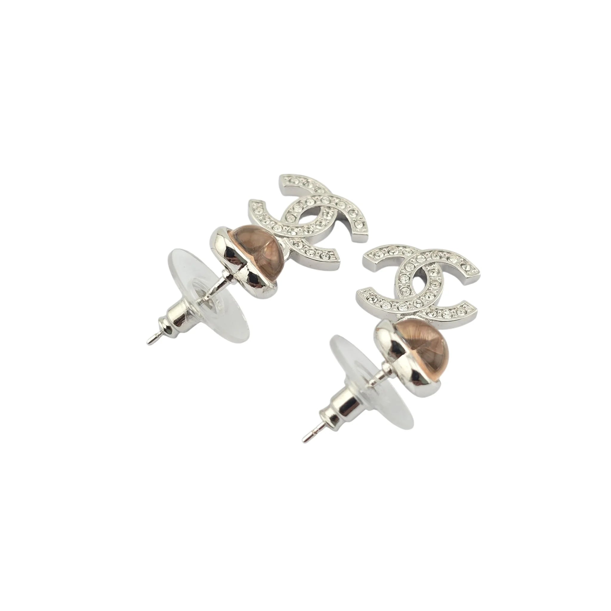 Chanel CC Silver Pink Heart Drop Earrings 2025 CHANEL