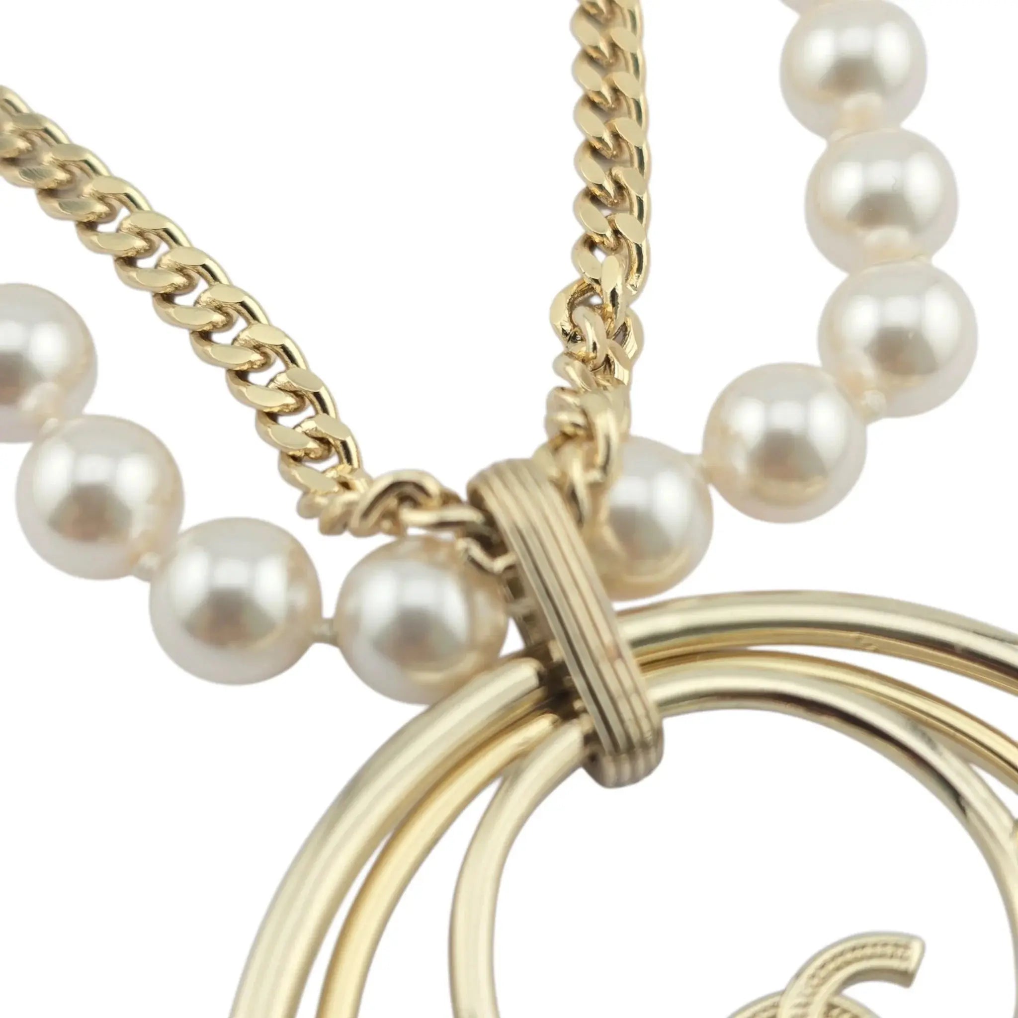 Chanel CC Large Pendant Long Faux Pearl Layered Necklace 2021 CHANEL