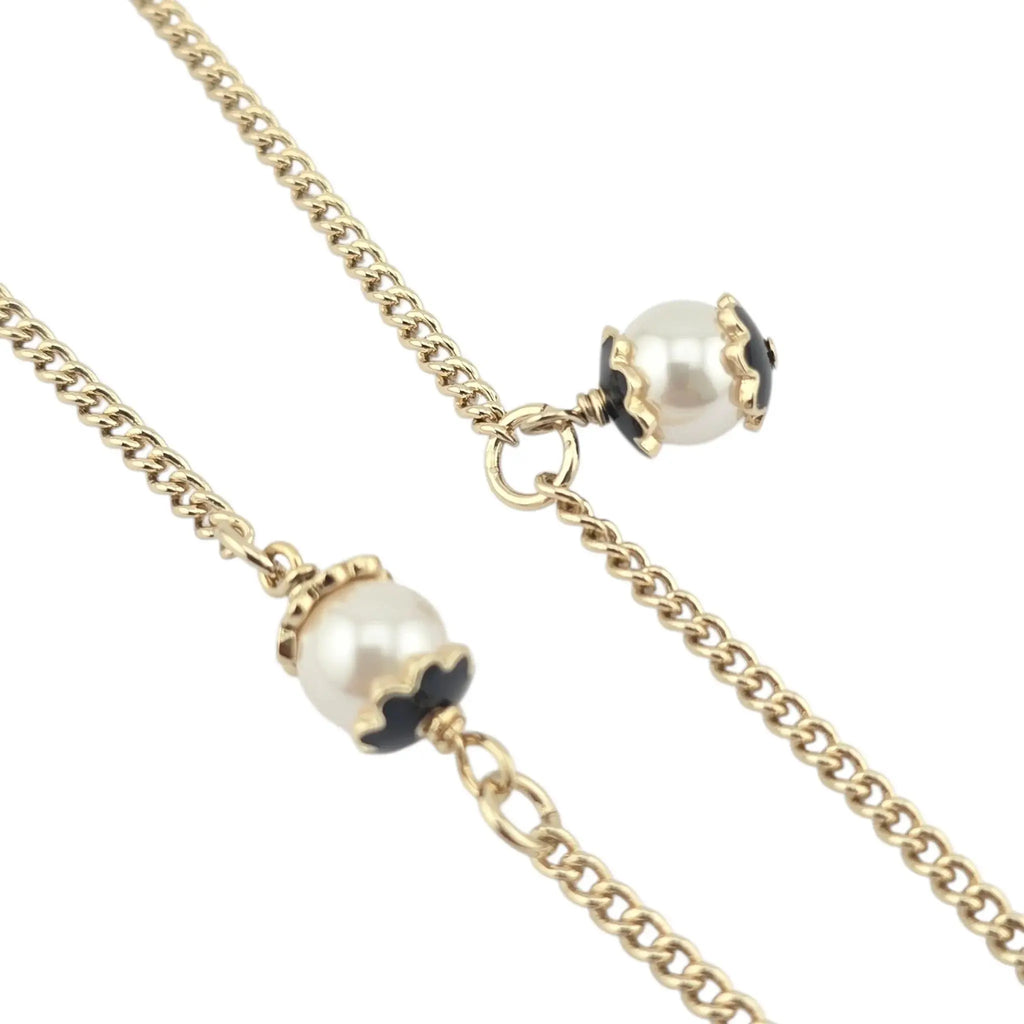 Chanel CC Pendant Pearl Gold Necklace Black White 2024 CHANEL