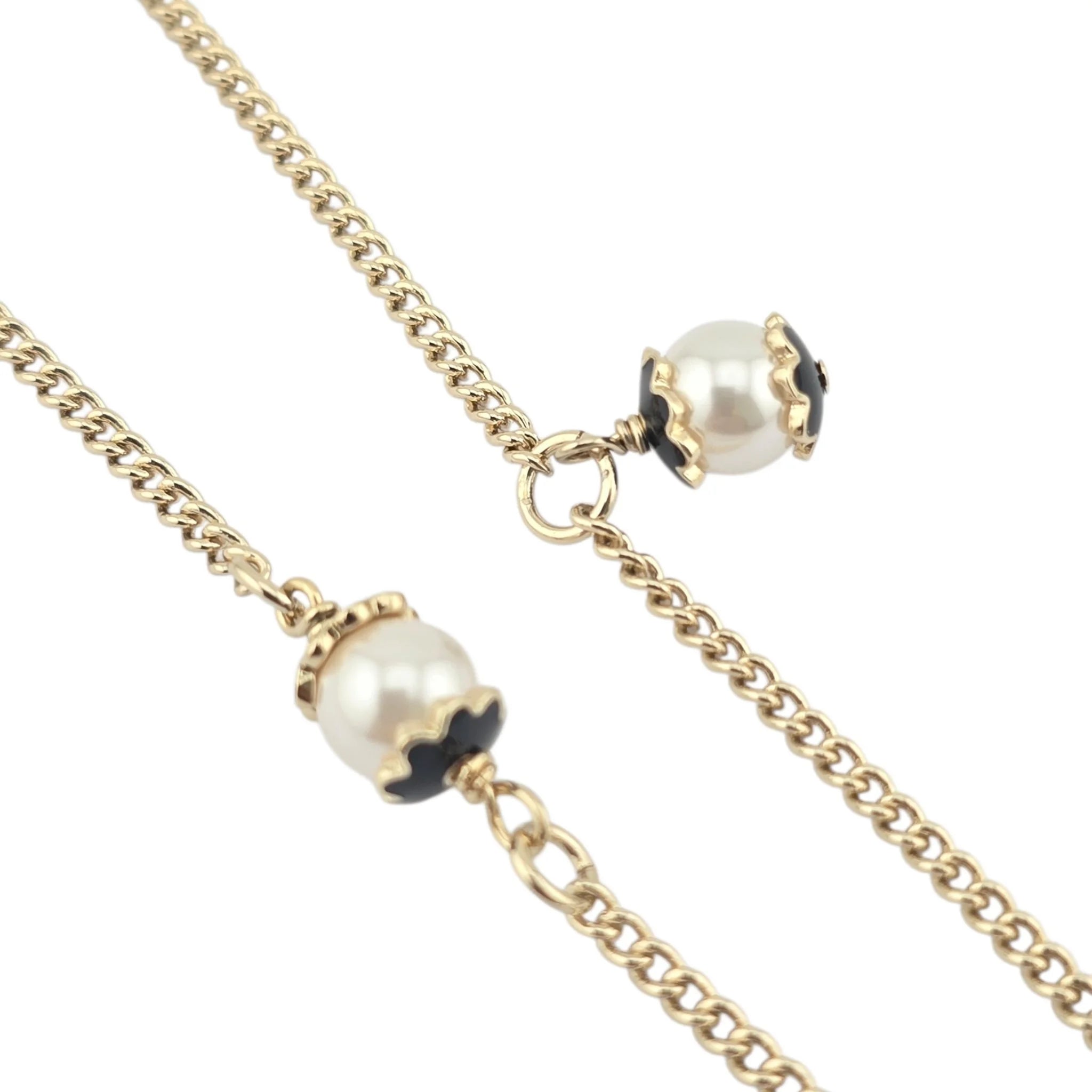 Chanel CC Pendant Pearl Gold Necklace Black White 2024 CHANEL