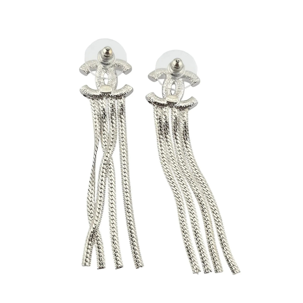Chanel CC Silver Chain Drop Earrings A24 CHANEL