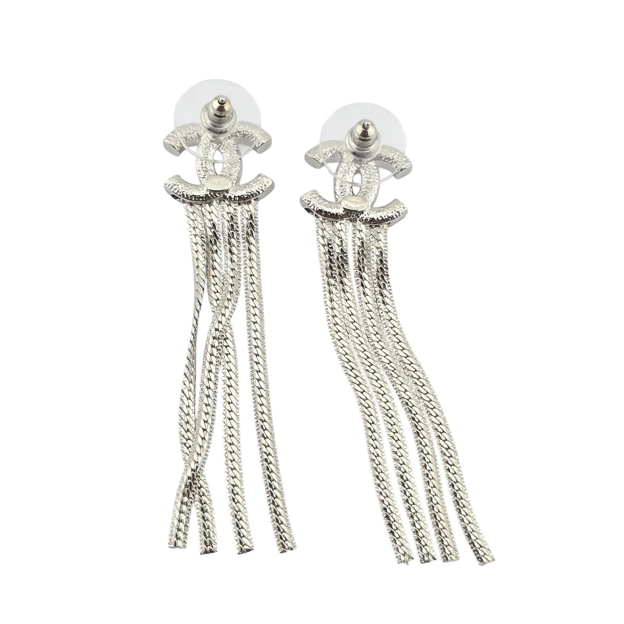 Chanel CC Silver Chain Drop Earrings A24 CHANEL