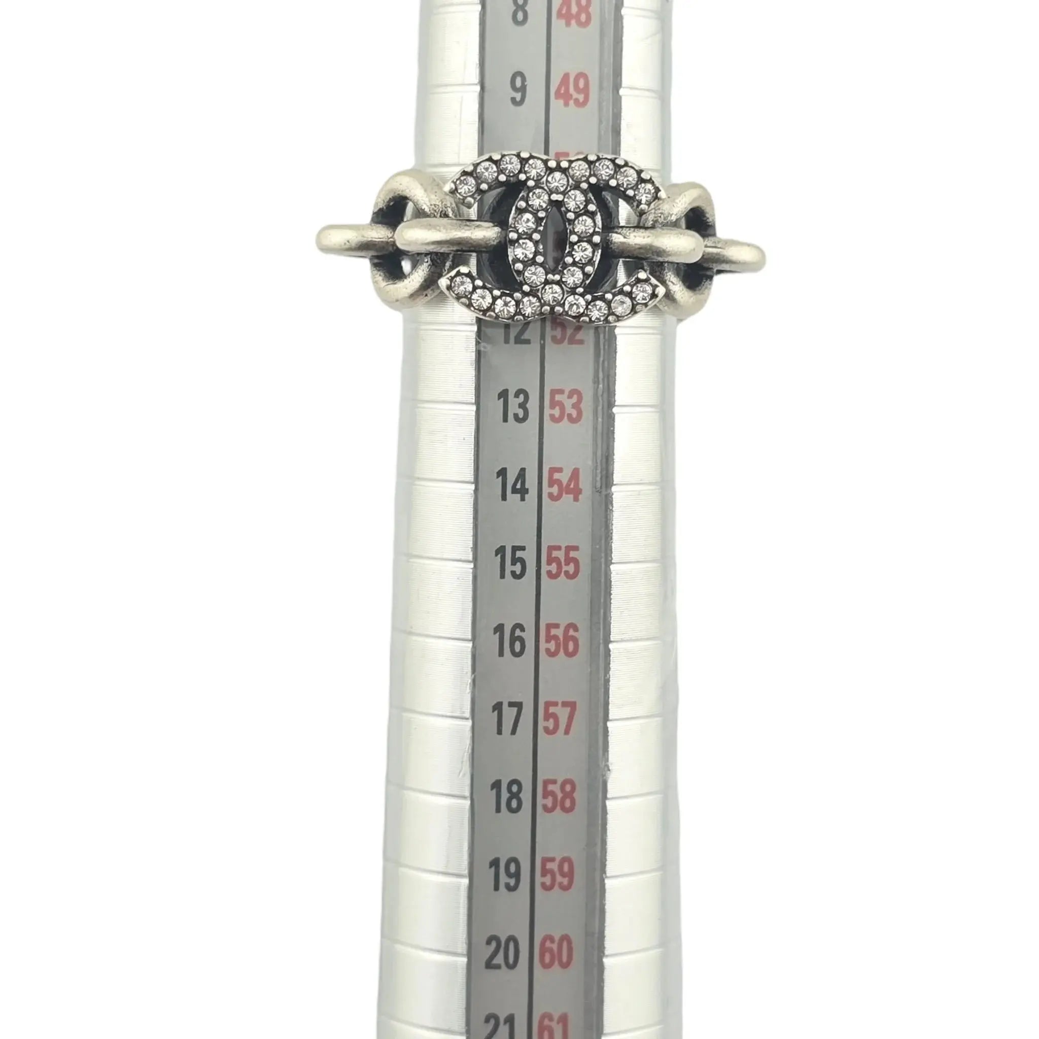 Chanel CC Silver Crystal Ring CHANEL