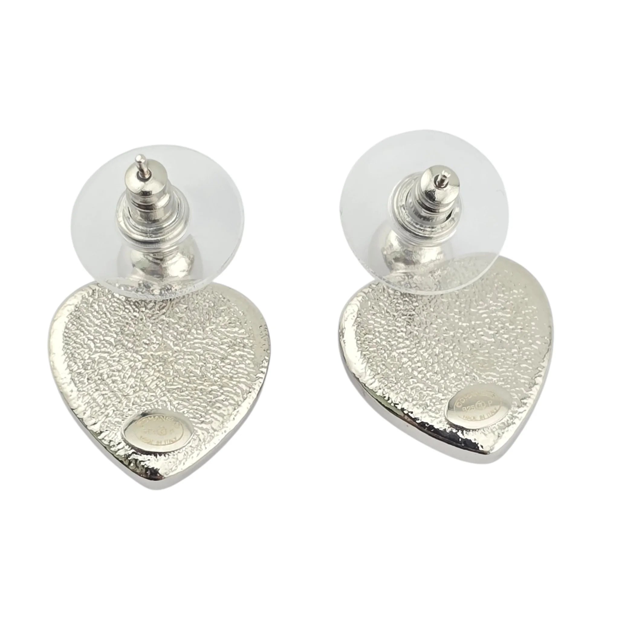 Chanel CC Pink Heart Silver Crystal Metal Earrings B25 CHANEL
