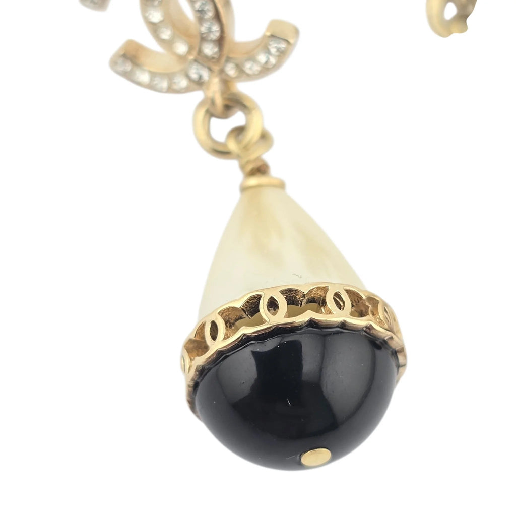 Chanel Crystal Pearl CC Drop Earrings Gold Black CHANEL
