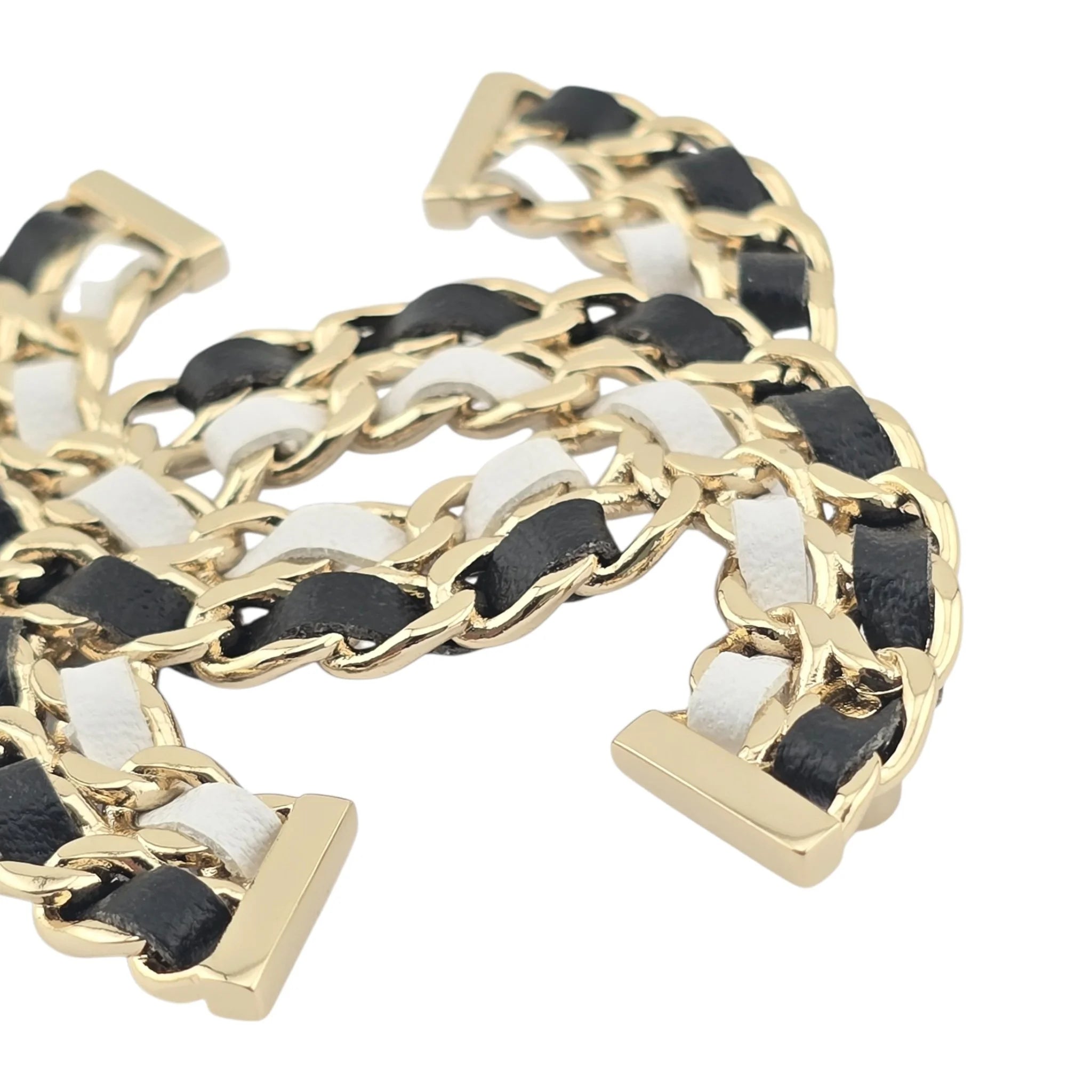 Chanel CC Lambskin Chain Brooch Black White Gold 2022 CHANEL