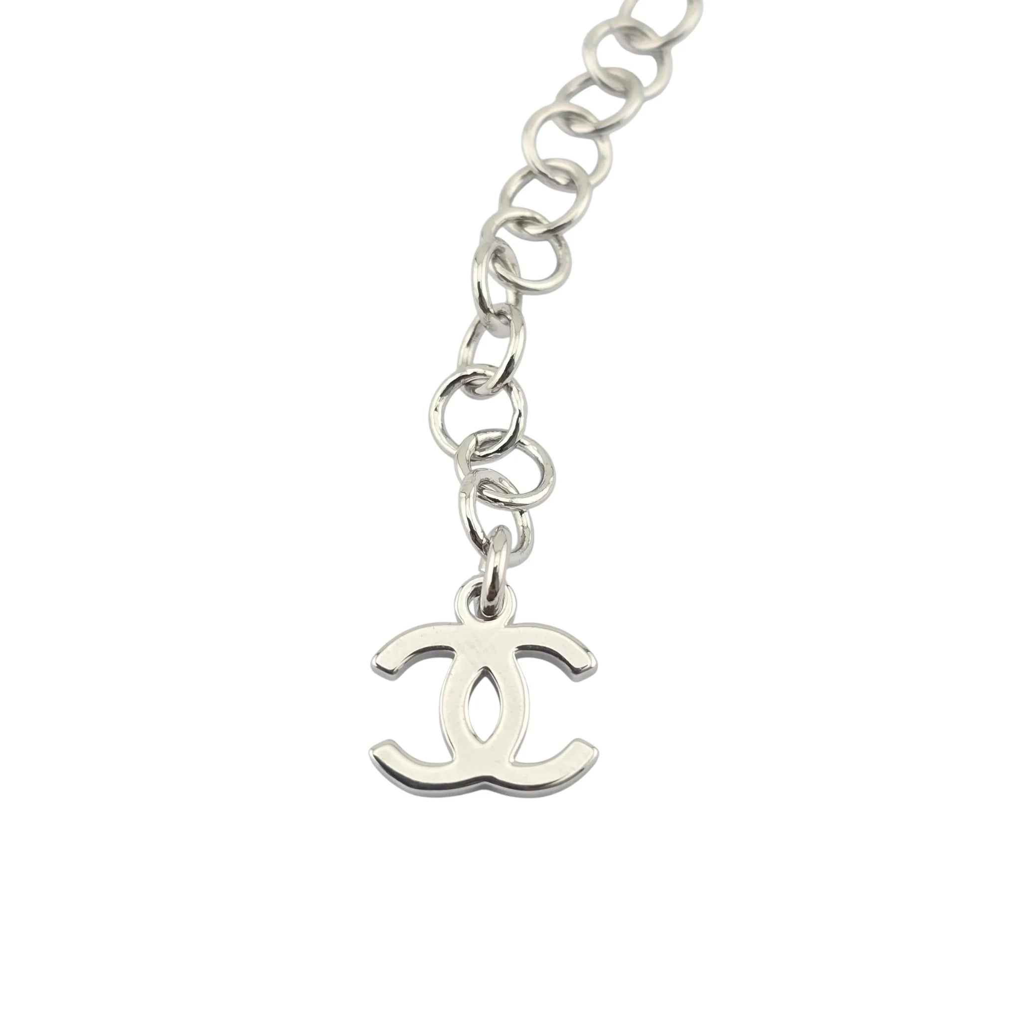 Chanel CC Pink Heart Silver Crystal Metal Necklace B25 CHANEL