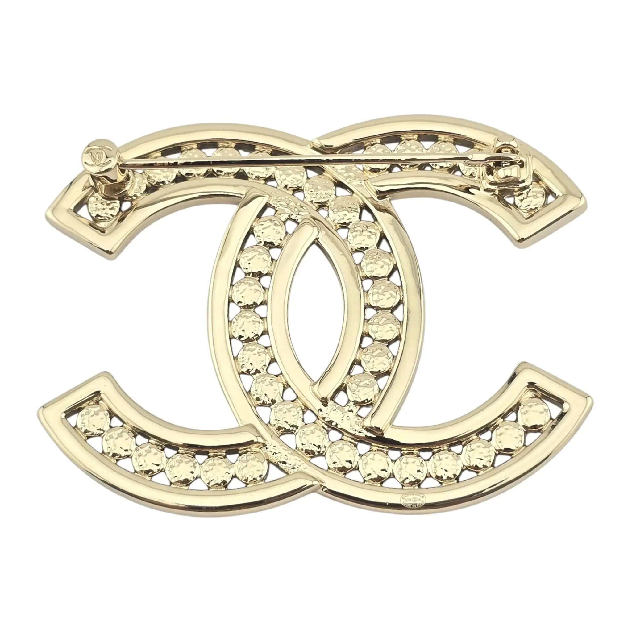Chanel CC Metal Crystal Brooch Gold Black CHANEL